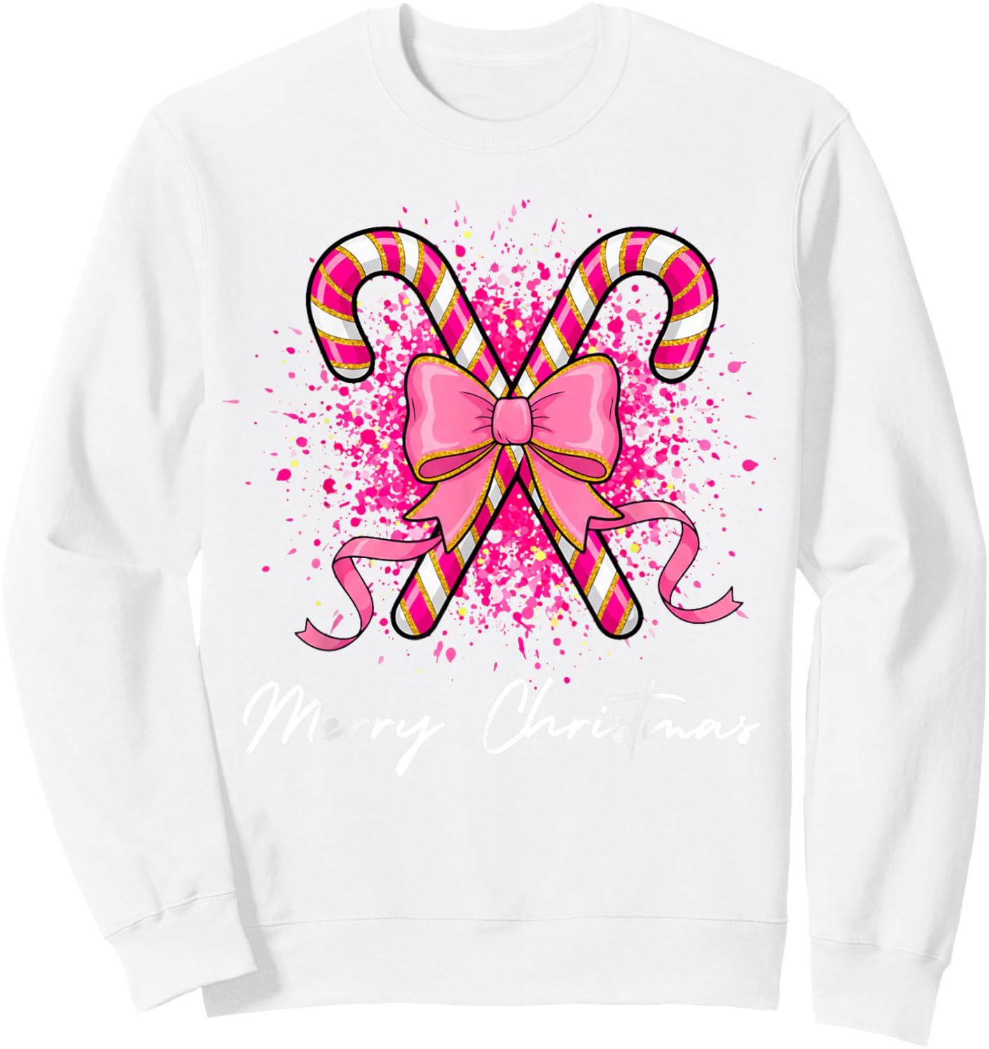 Christmas Pink Bow Croquette Candy Toddler Girls Teens Women Sweatshirt - Sweatshirt | White