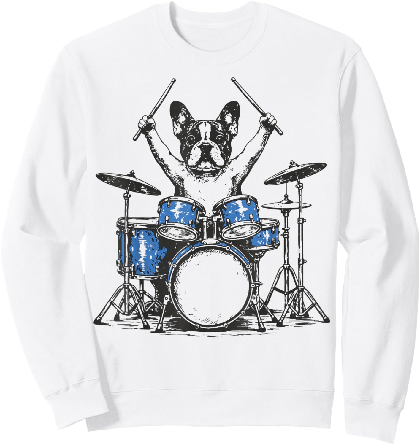 French Bulldog Drummer Frenchie Drumming Dog Drummer Sweatshirt - Sweatshirt | White