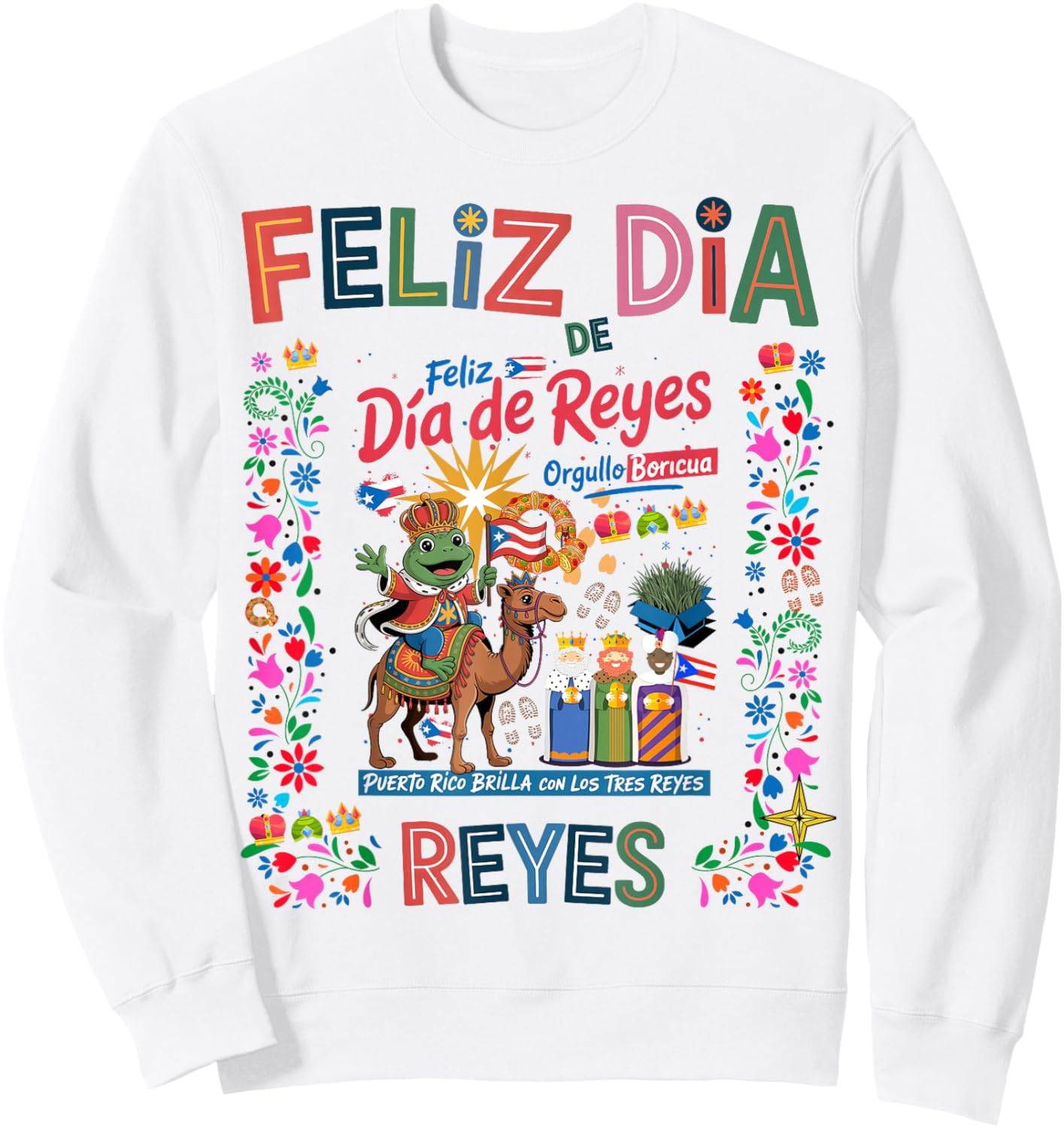 Three Kings Day Puerto Rican Women Idea & Coqui Frog Boricua Sweatshirt - Sweatshirt | White
