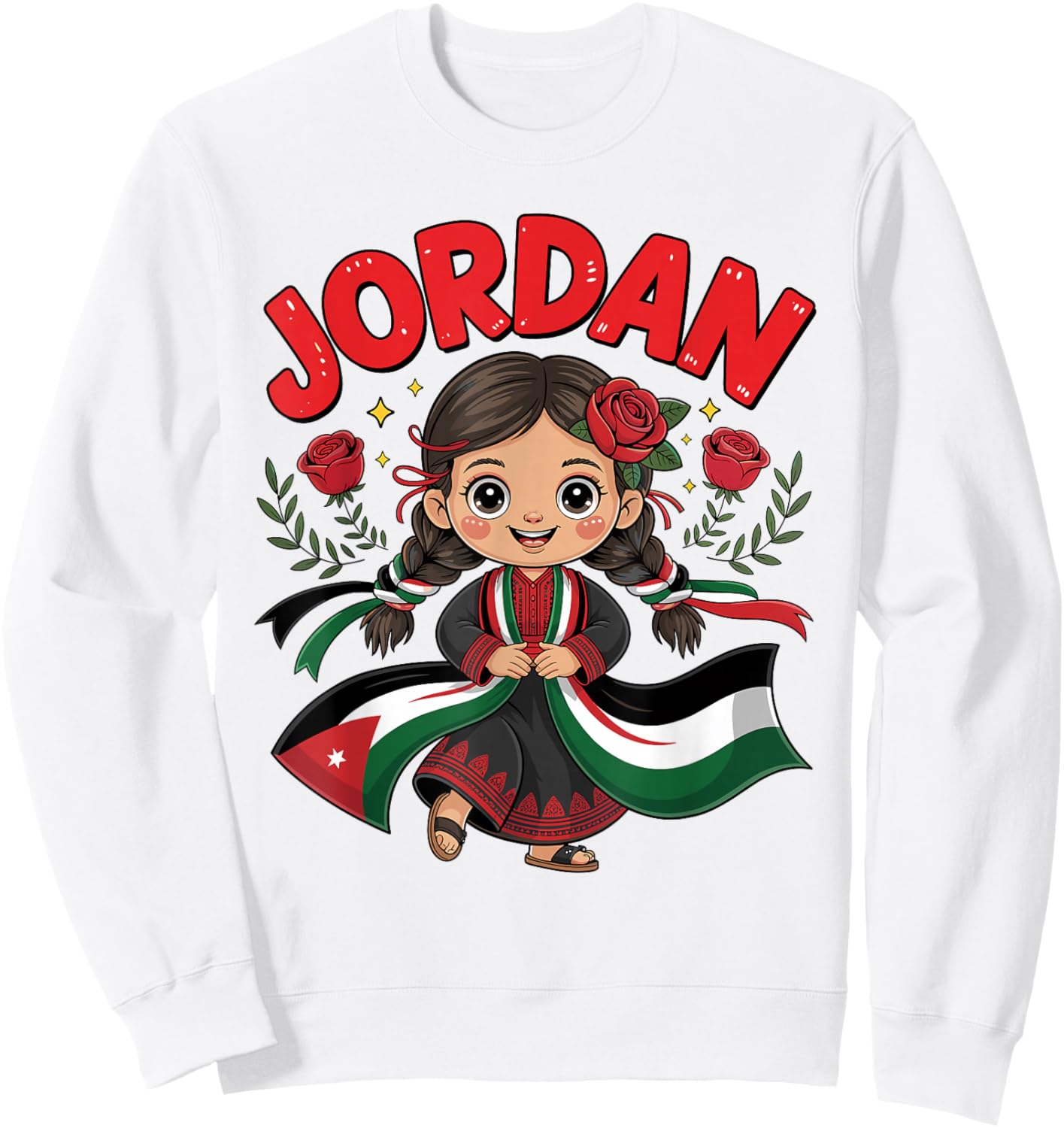 Cute Jordanian Girl in Traditional Black Dress for Kids Sweatshirt - Sweatshirt | White