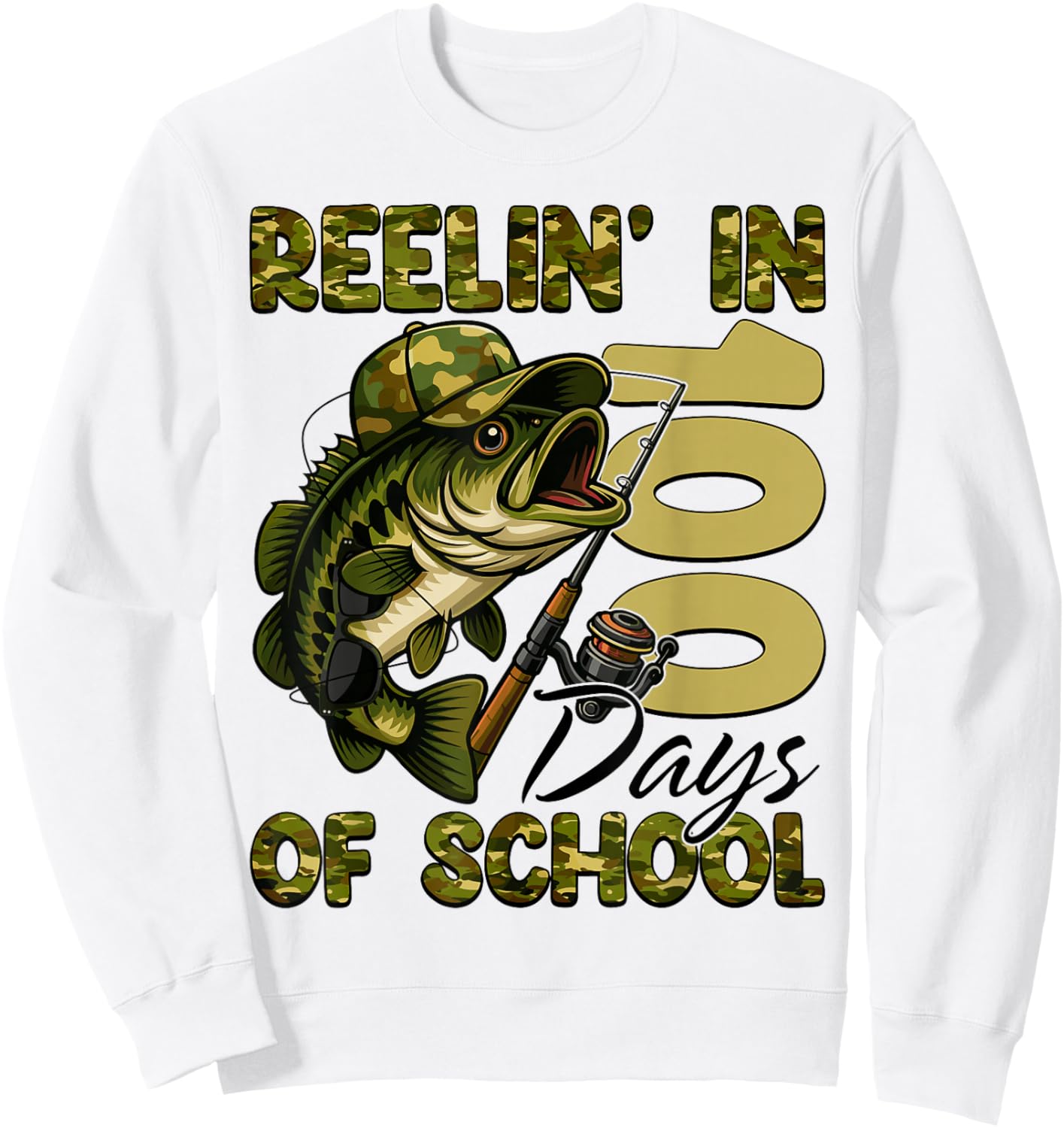 Reelin' in 100 Days of School Fishing 100th Day of School Sweatshirt - Sweatshirt | White