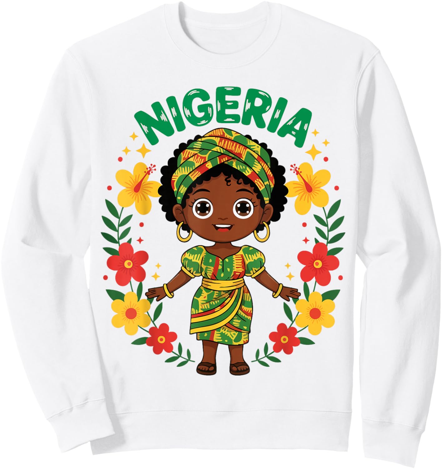 Nigeria Nigerian Girl Traditional Dress Flowers Sweatshirt - Sweatshirt | White