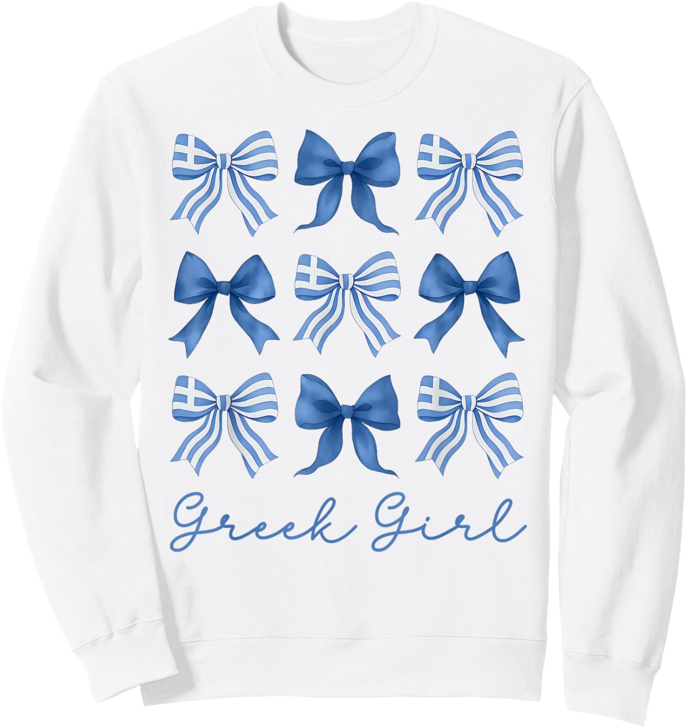 Greek Girl Coquette Bows Ribbon Cute Greek Flag Koukla Sweatshirt - Sweatshirt | White