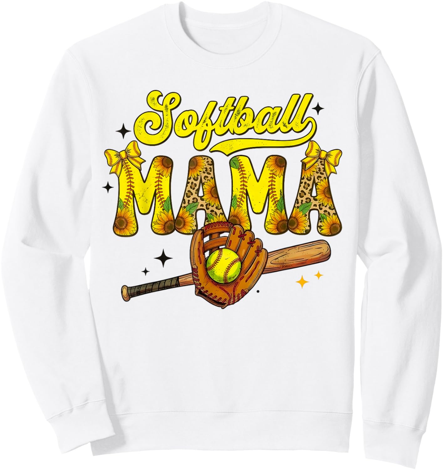 Softball Mama Leopard Coquette Bow Mom Mother Women Funny Sweatshirt - Sweatshirt | White
