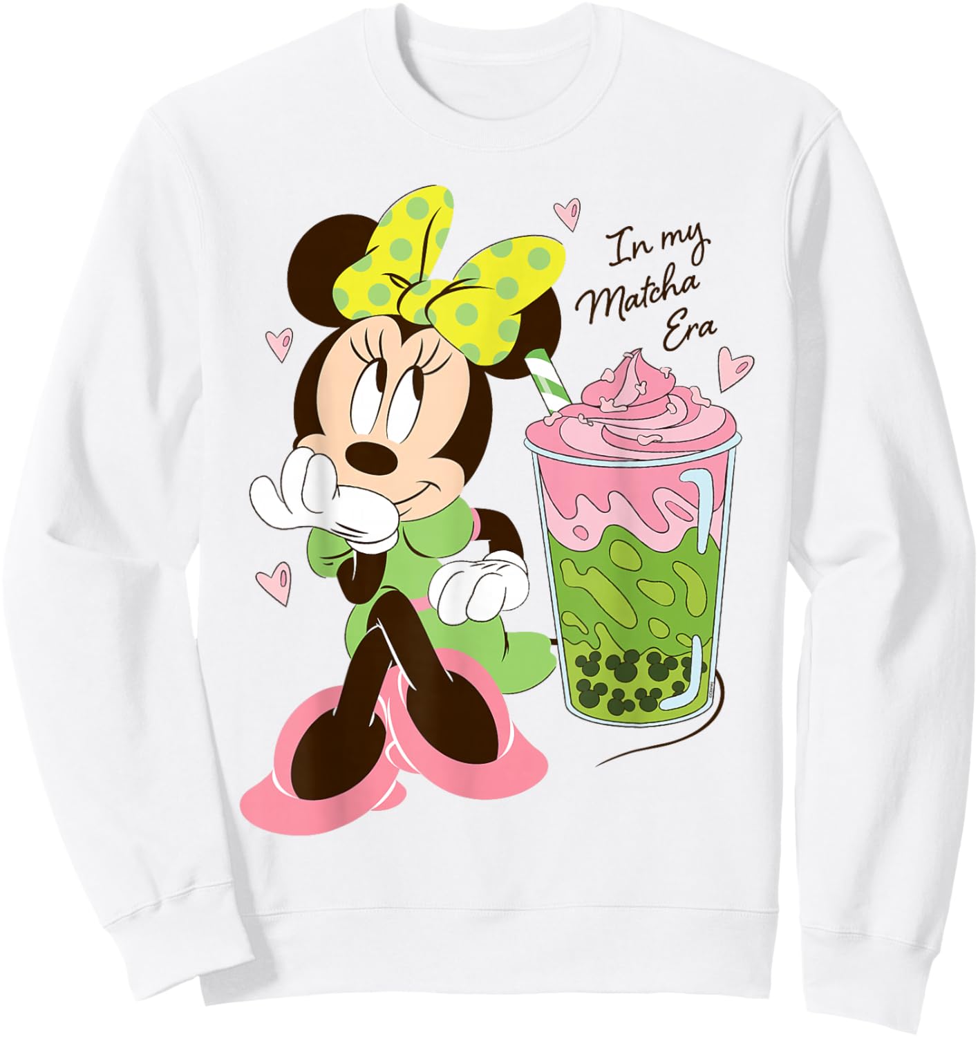 Disney Minnie Mouse Valentine's Day Cute in My Matcha Era Sweatshirt - Sweatshirt | White