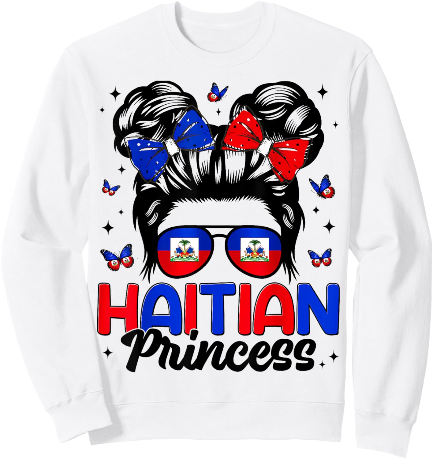 Haitian Princess Messy Bun Haitian Flag Day Women Girl Sweatshirt - Sweatshirt | White
