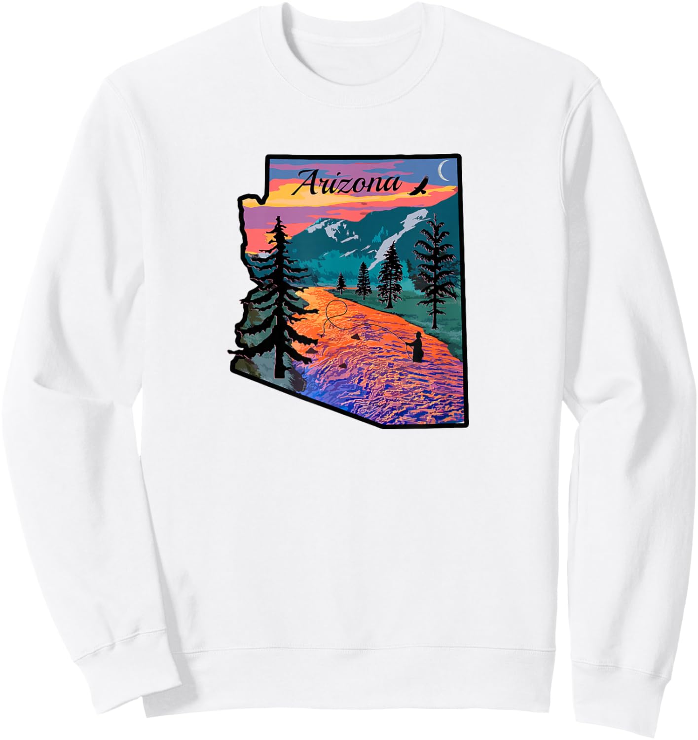 Arizona Fly Fishing Retro Sunset State Outline Sweatshirt - Sweatshirt | White