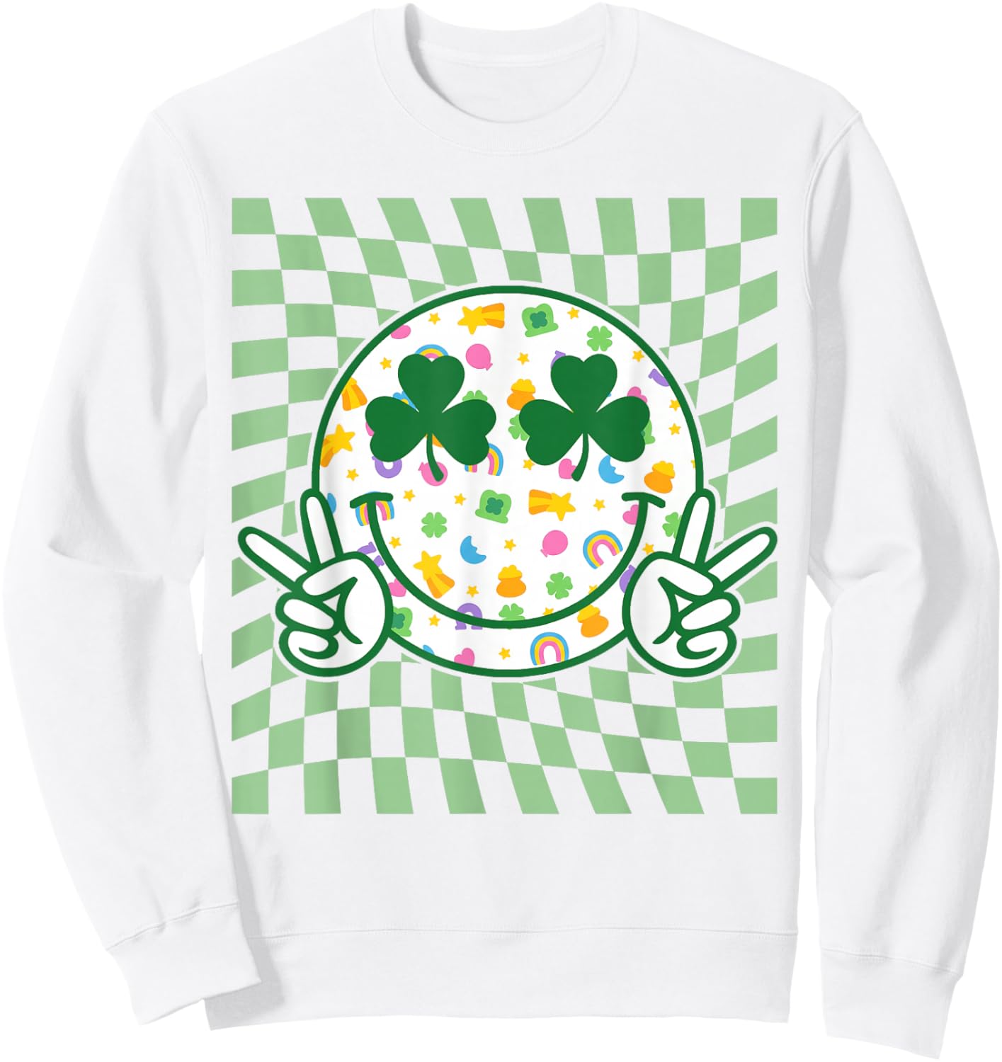 Retro Groovy Hippie Shamrock Happy St Patricks Day Kid Girl Sweatshirt - Sweatshirt | White