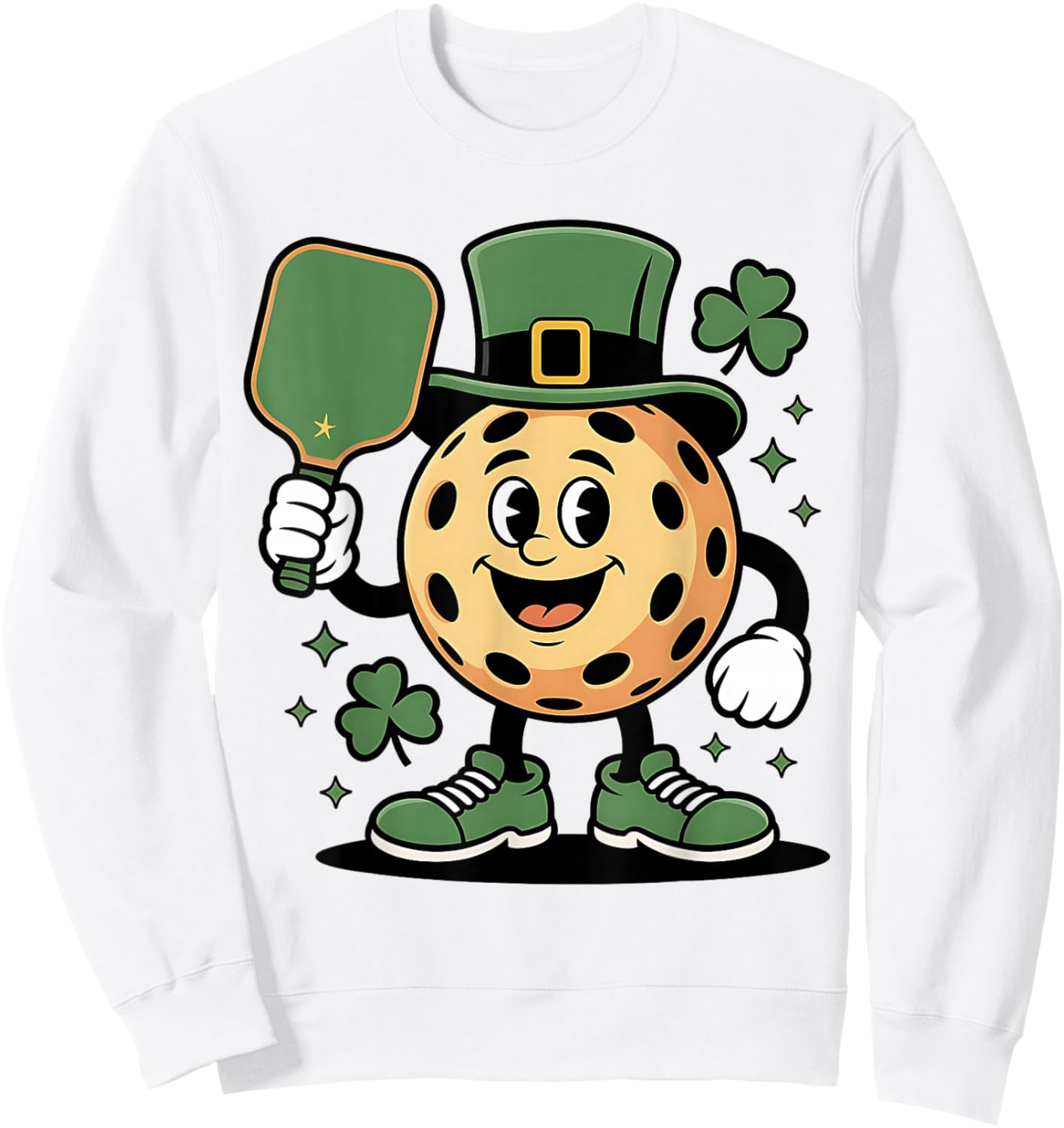 Funny St Patricks Day Pickleball Mascot Sweatshirt - Sweatshirt | White