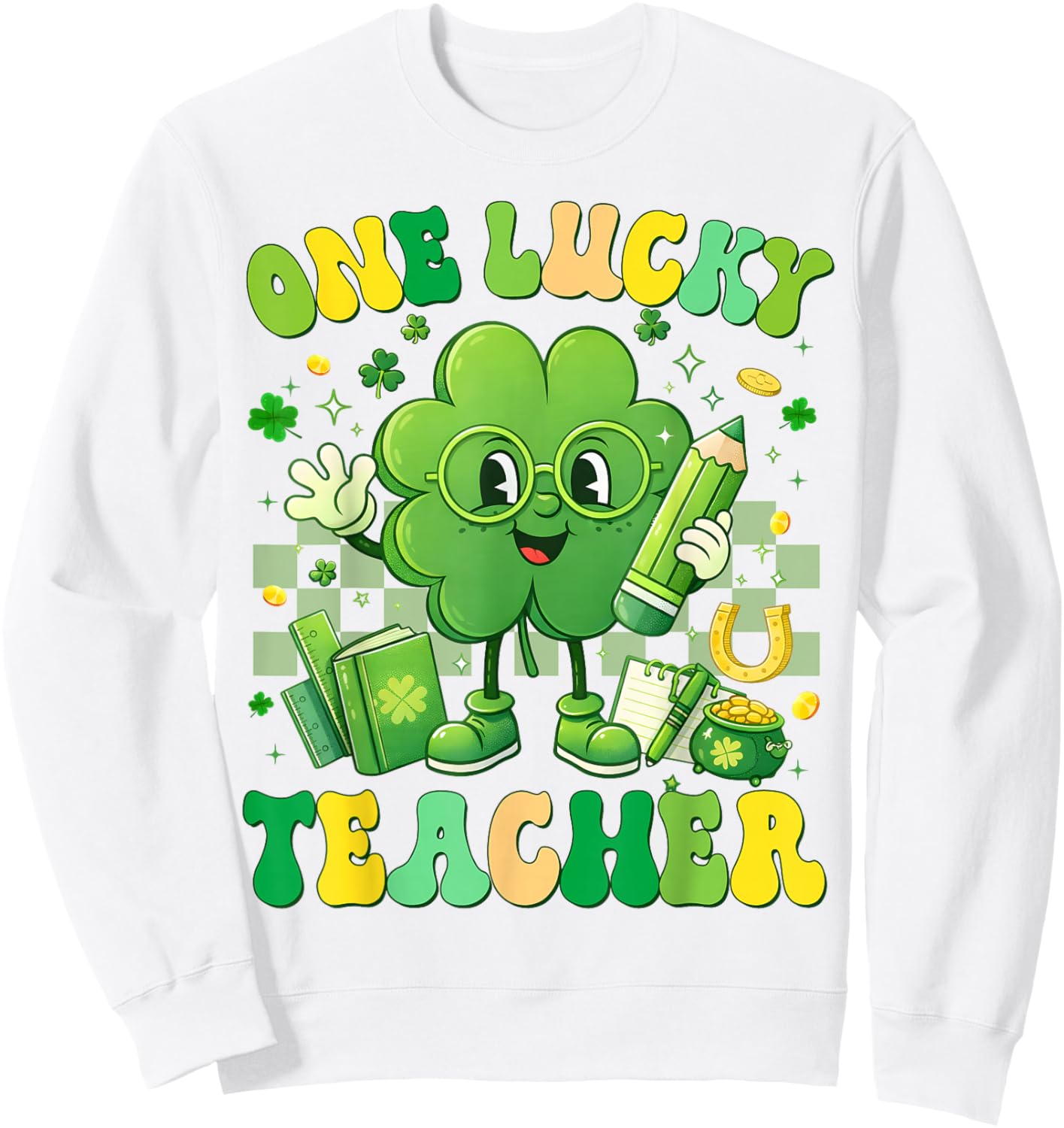 One Lucky Teacher Shamrock St Patricks Men Women Sweatshirt - Sweatshirt | White