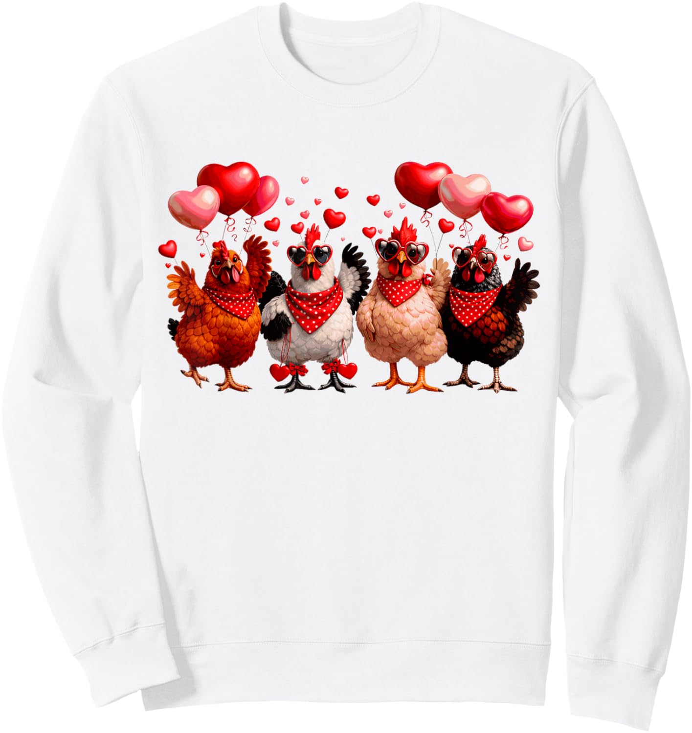 Funny Chickens & Hearts Farming Animal Happy Valentines Sweatshirt - Sweatshirt | White