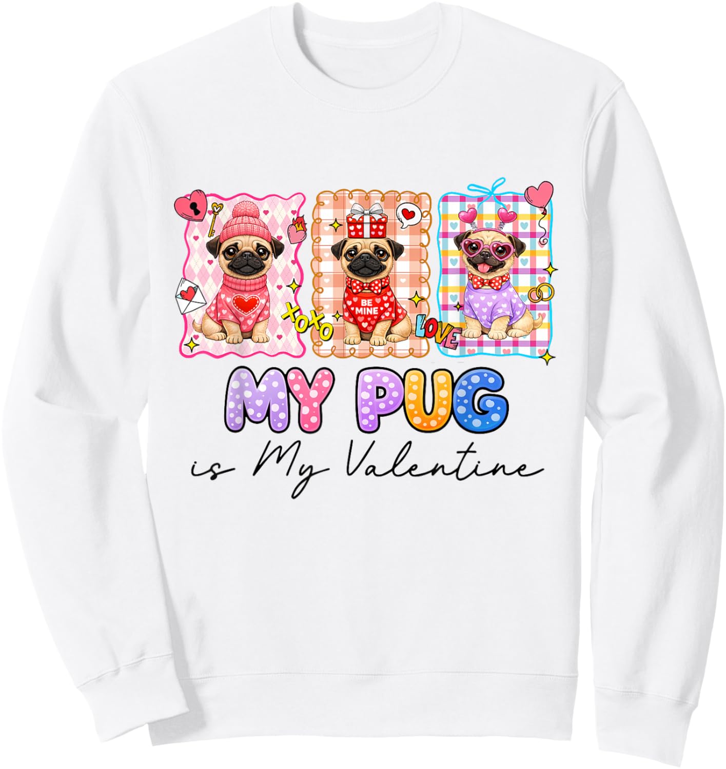 Pug is My Valentine Coquette Heart Retro Dog Love Cute Sweatshirt - Sweatshirt | White
