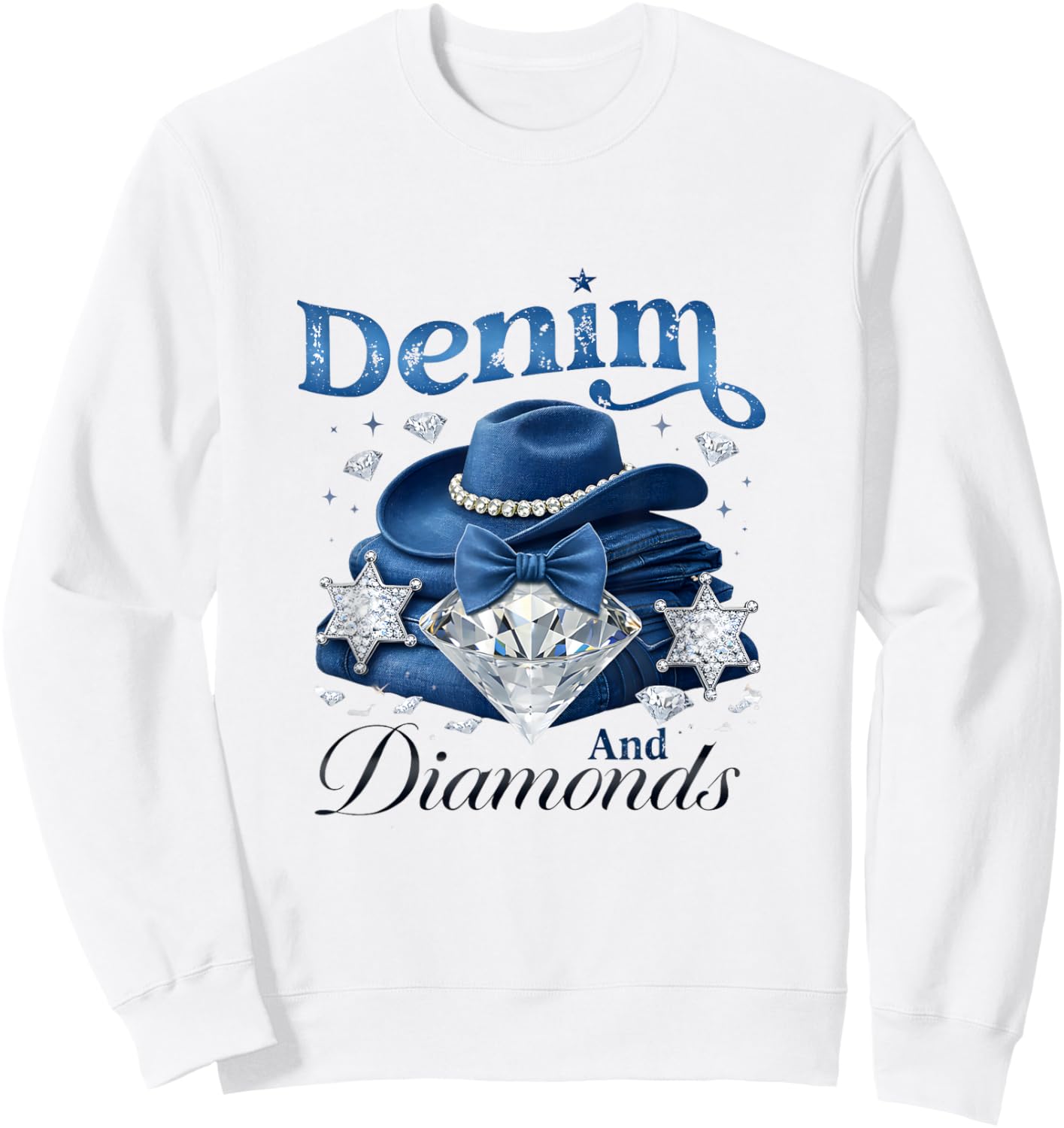 Denim and Diamonds Western Cowgirl Glam Style Men Sweatshirt - Sweatshirt | White