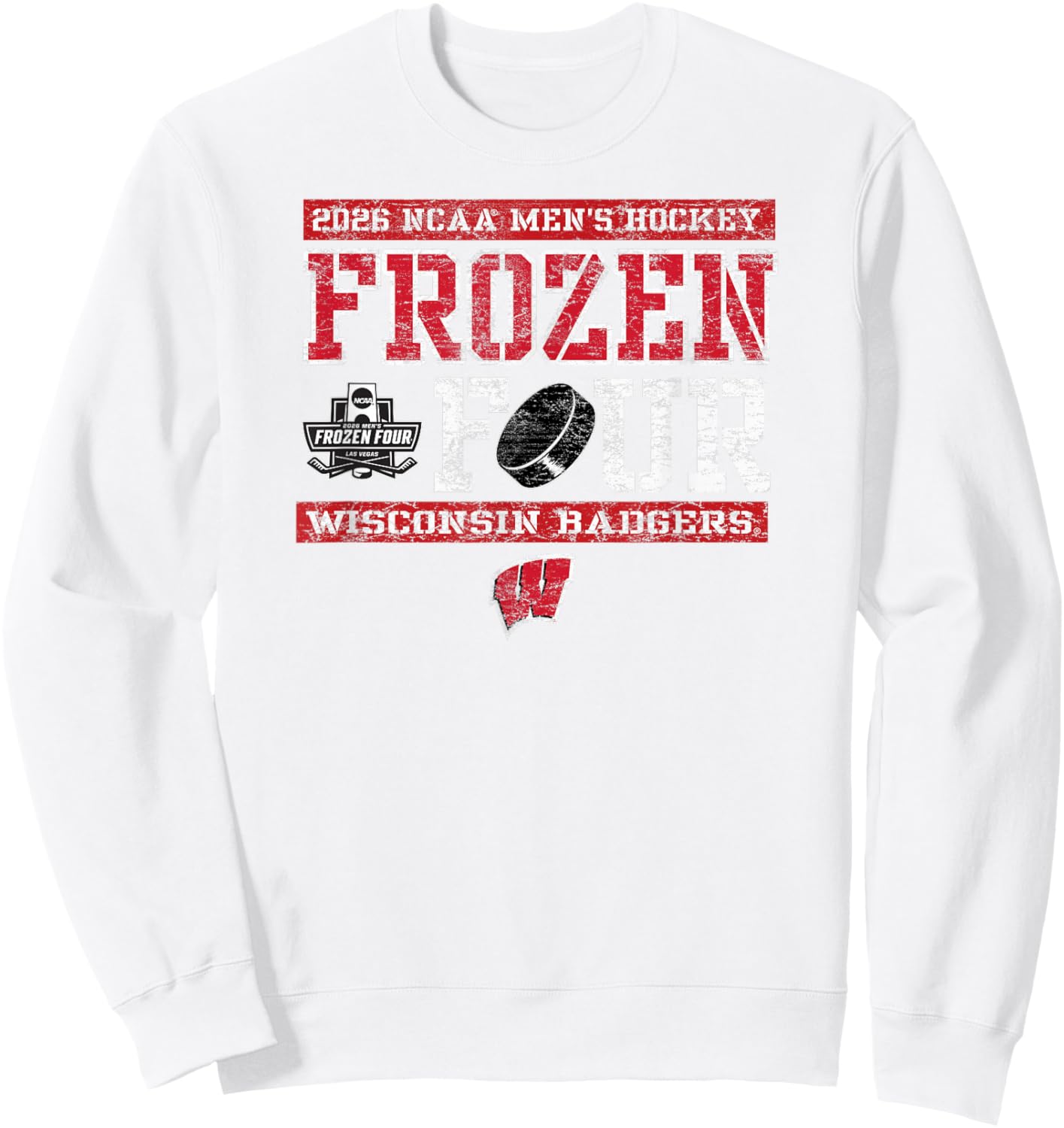 Wisconsin Badgers Frozen Four 2026 Men's Hockey Vintage Gray Sweatshirt - Sweatshirt | White
