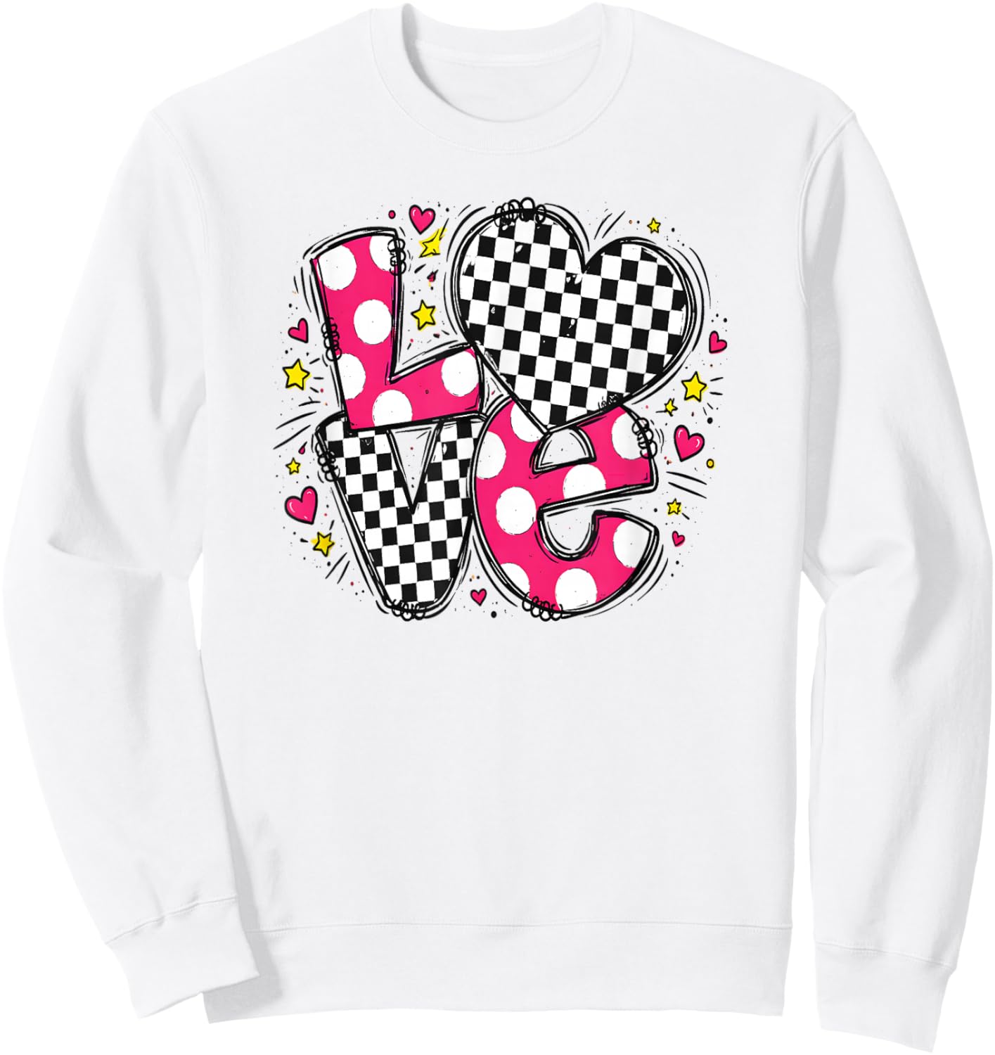 Valentine Cute Love Letter Message Heart Checkered and Dots Sweatshirt - Sweatshirt | White