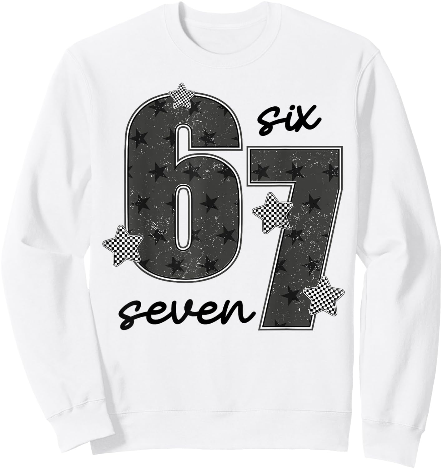 67 Meme Six Seven Gen Alpha Slang Preppy Sweatshirt - Sweatshirt | White