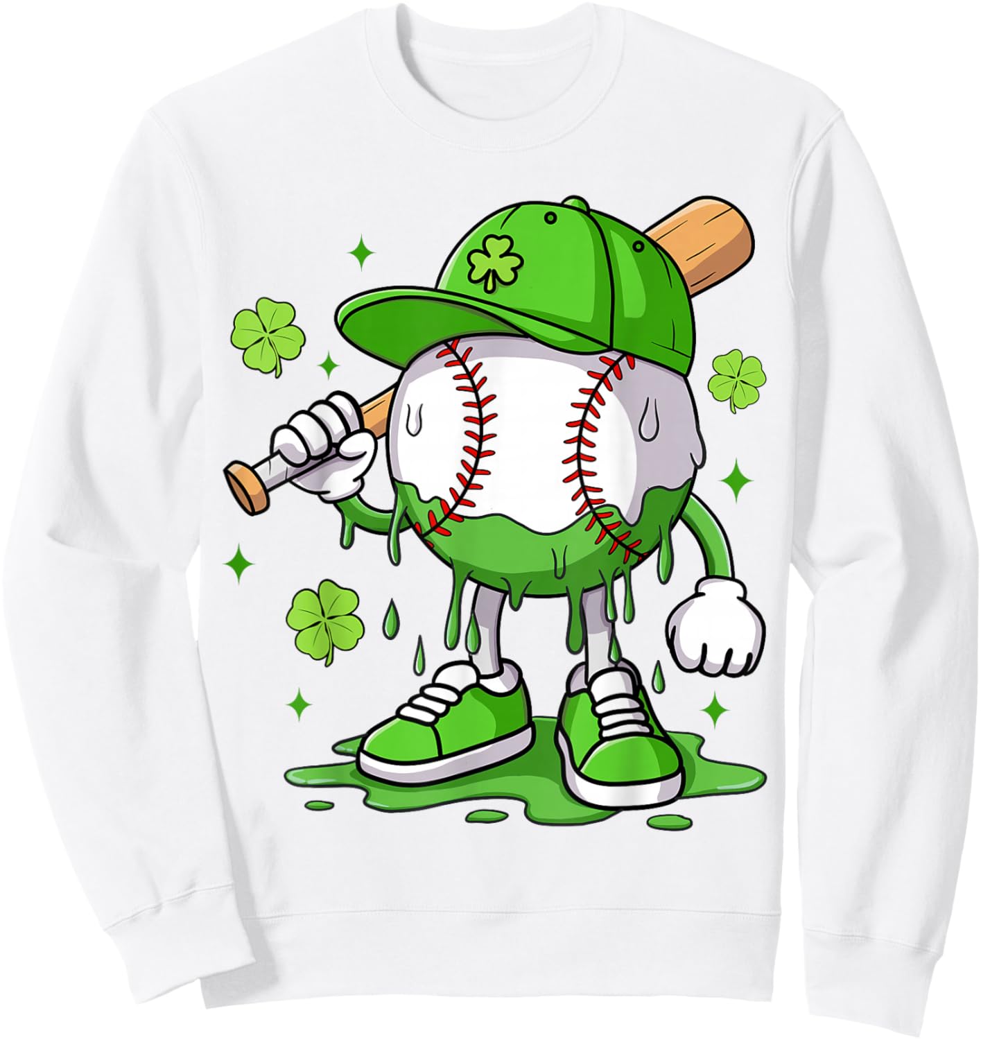 Boys Happy St Patricks Day Kids Baseball Ice Cream Drip Sweatshirt - Sweatshirt | White
