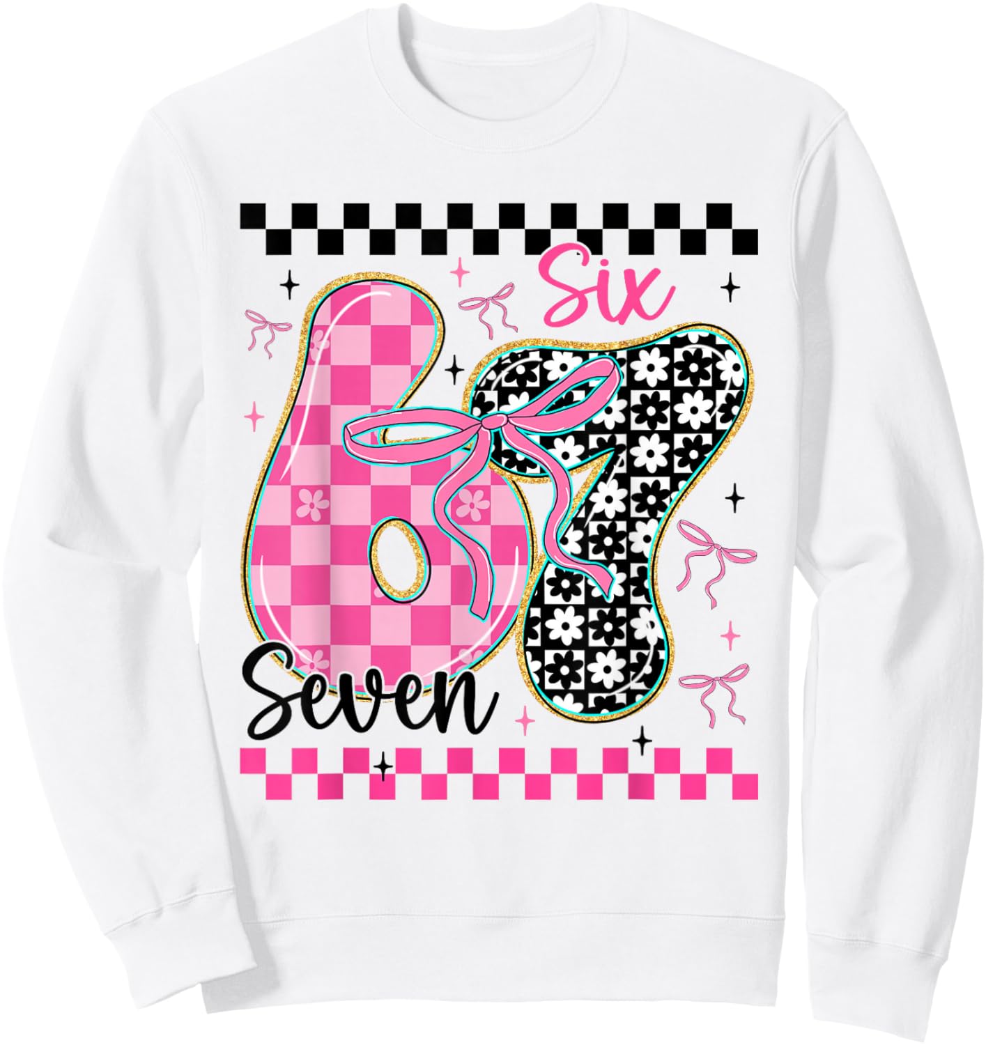 67 Funny Meme Filled with Hearts Six Seven Valentine’s Day Sweatshirt - Sweatshirt | White