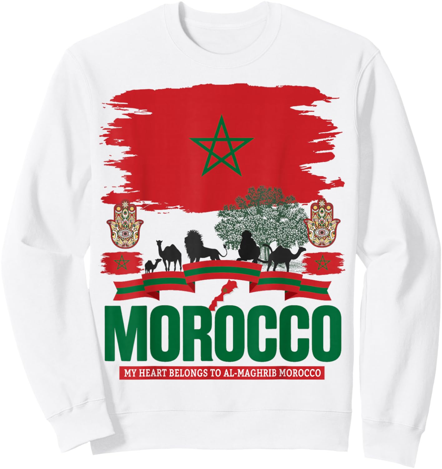 Morocco Flag Outfit Idea for Kids Moroccan Themed Maroc Sweatshirt - Sweatshirt | White