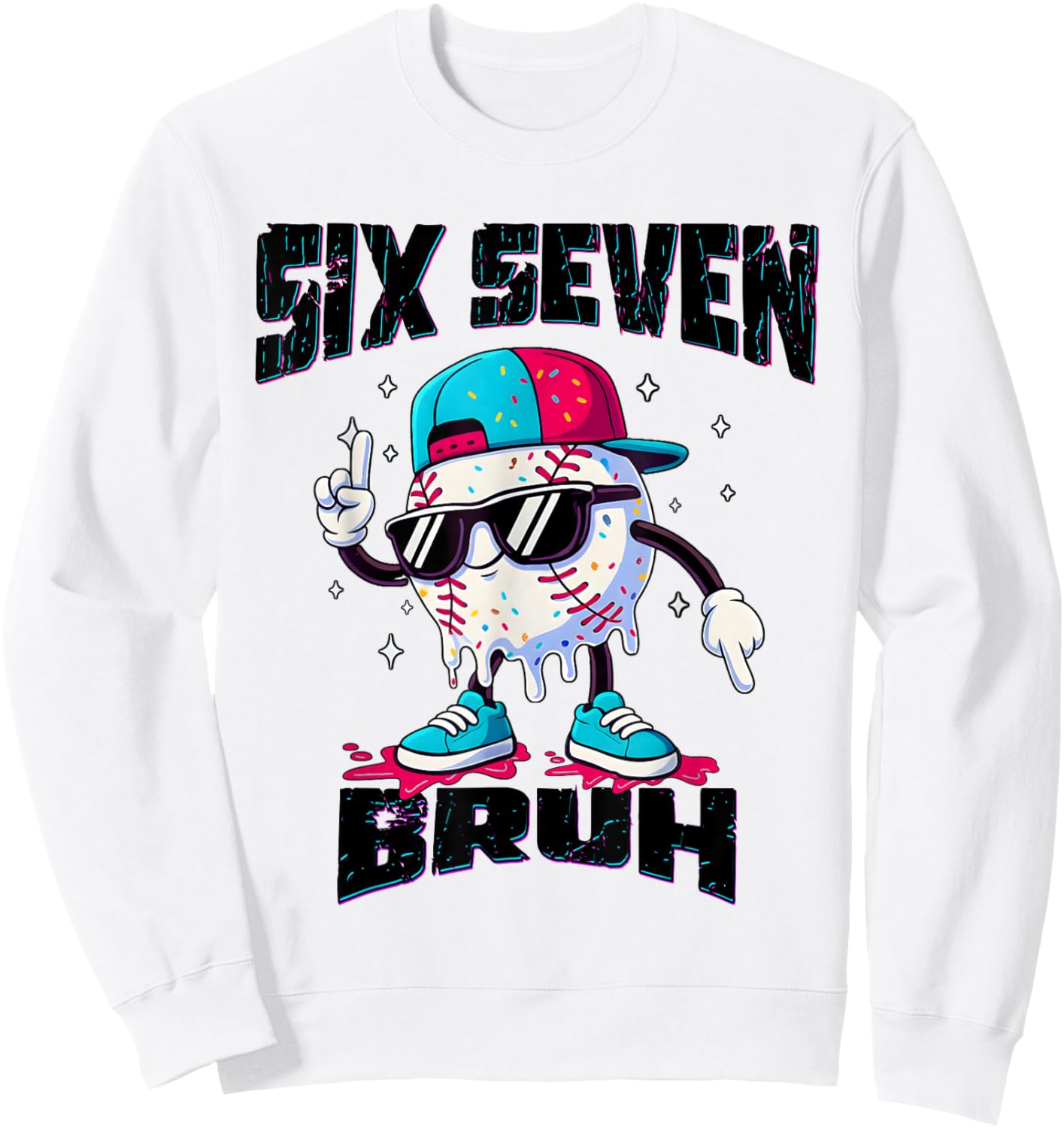67 Meme Six Seven Funny Baseball Ice Cream Drip Girls Boys Sweatshirt - Sweatshirt | White
