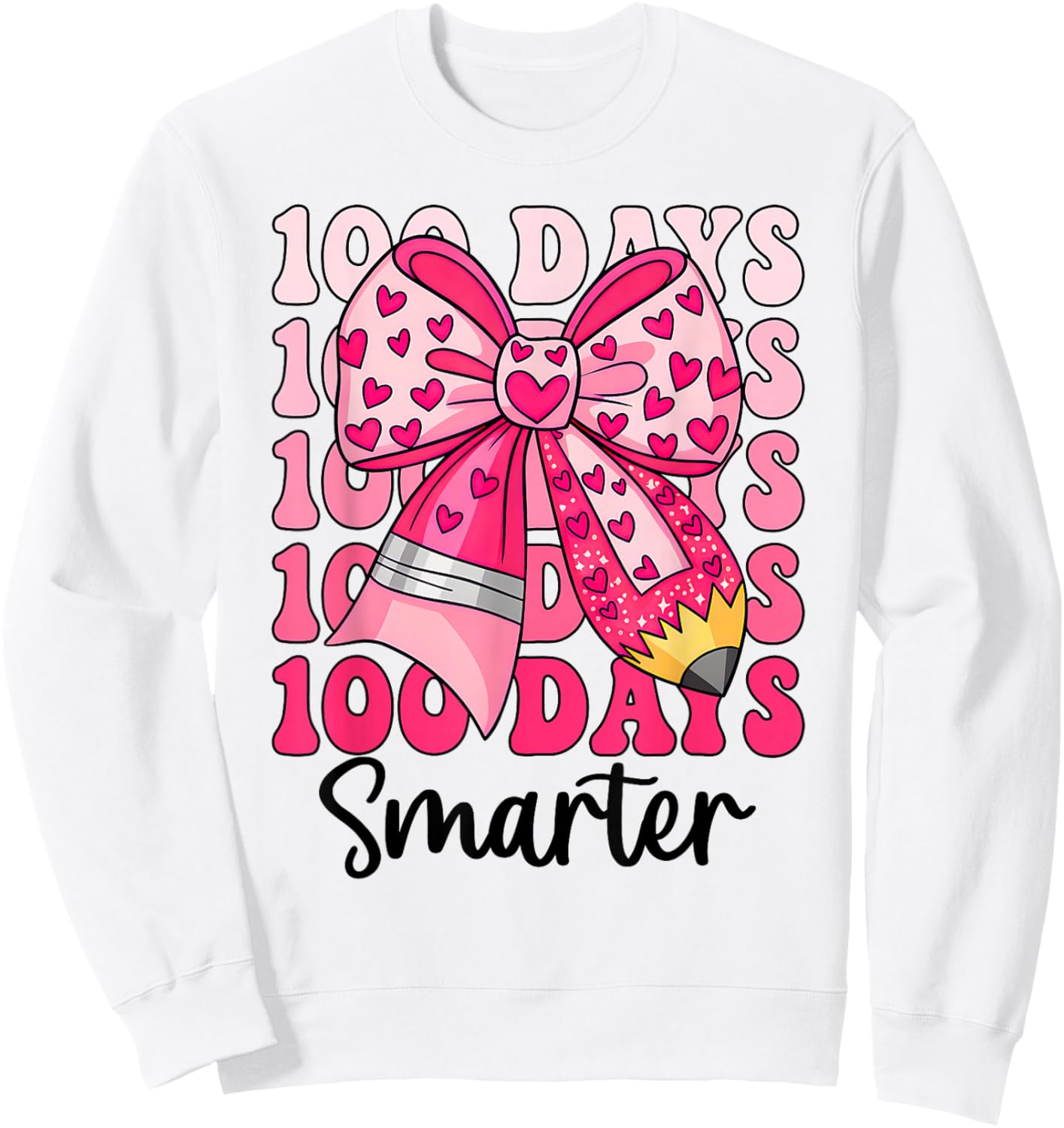 100 Days Smarter Coquette Bow Girls Kids 100th Day of School Sweatshirt - Sweatshirt | White