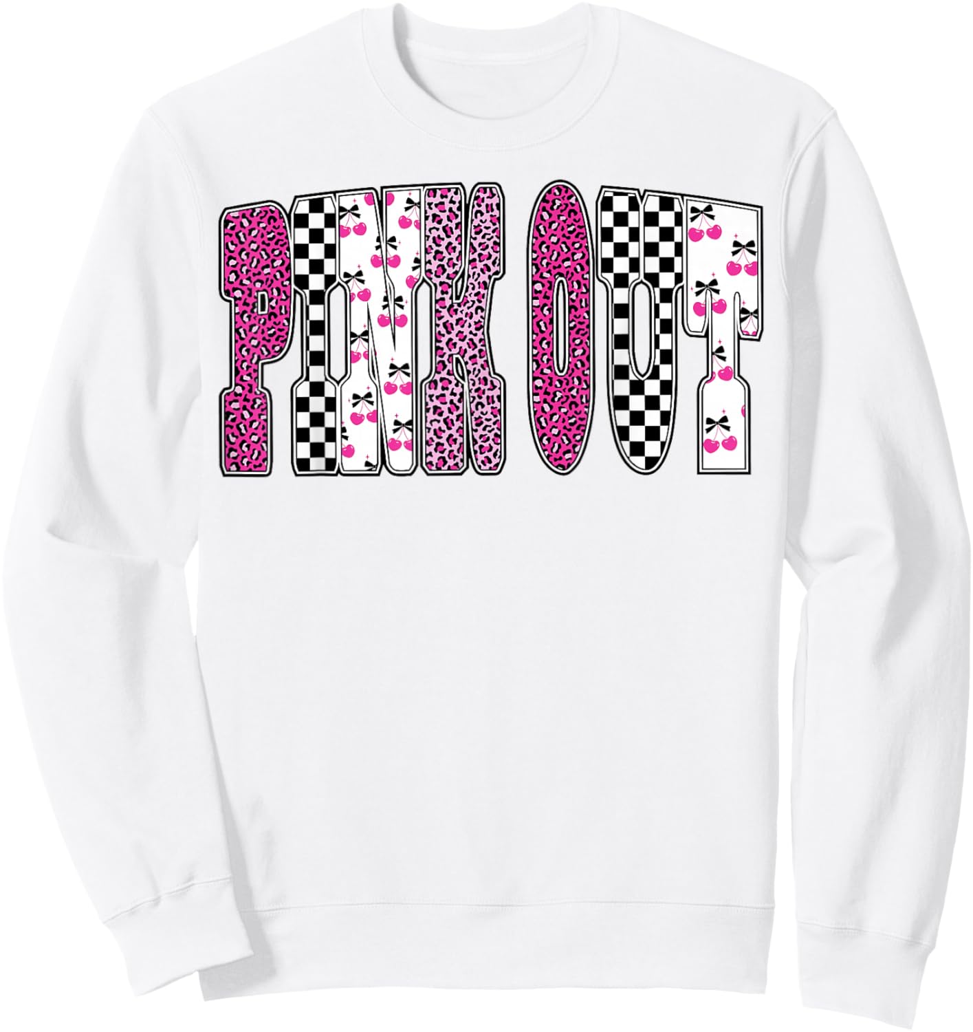 Pink Out Leopard Checkered Breast Cancer Football Game Day Sweatshirt - Sweatshirt | White