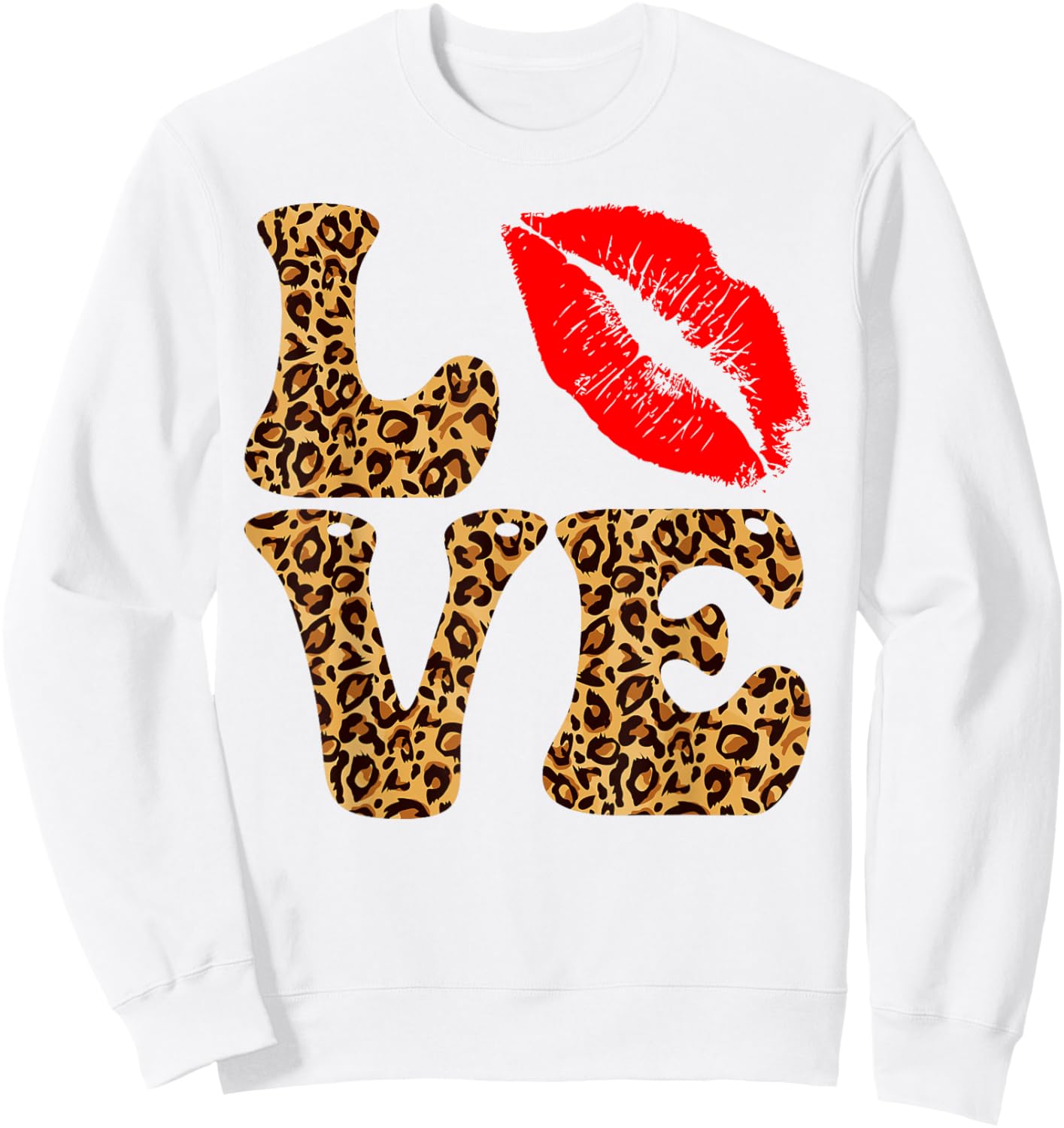 Love Red Lipstick Lips Leopard Happy Valentines Women Sweatshirt - Sweatshirt | White
