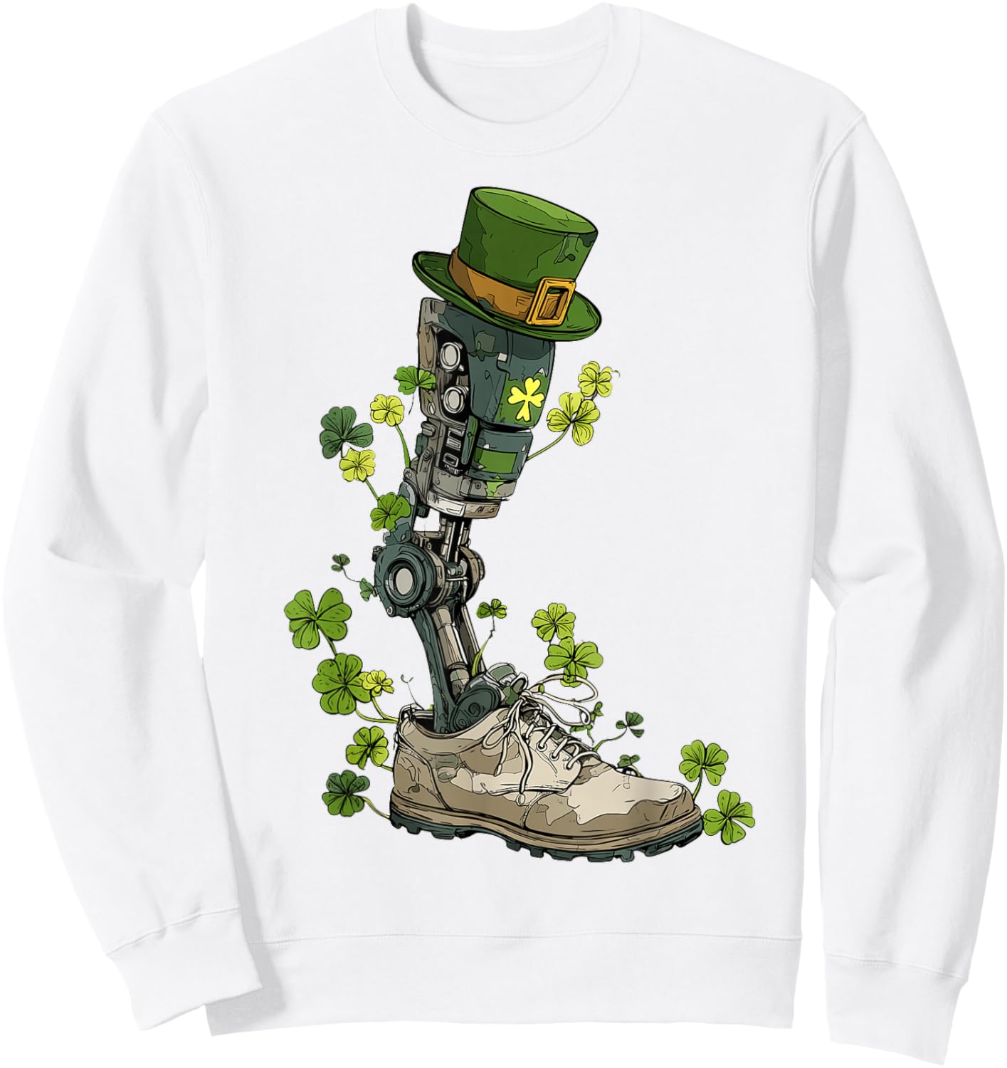 Amputee Prosthetic Amputated St. Patricks Day Pattys Day Sweatshirt - Sweatshirt | White