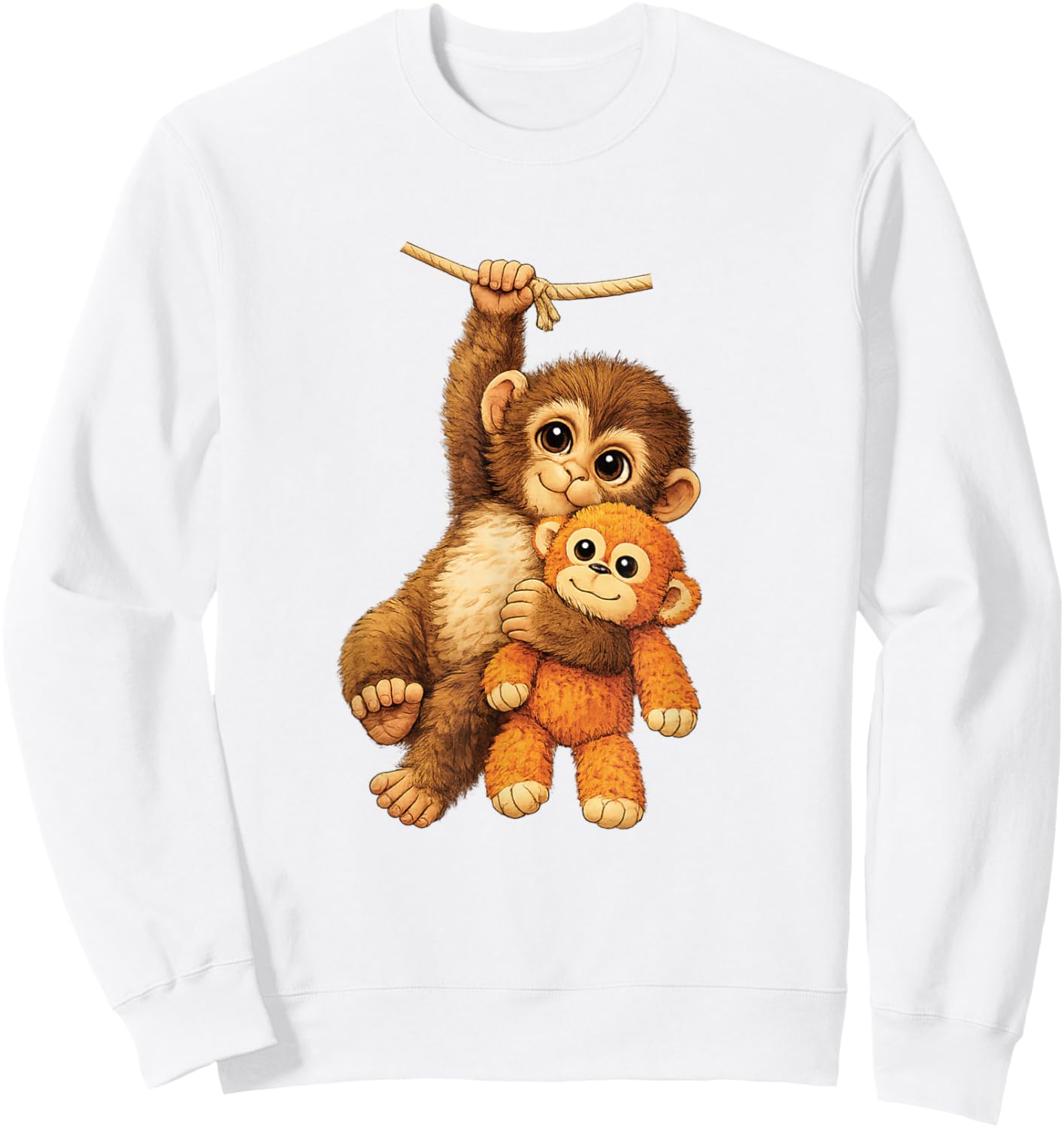 Cute Monkey Punch Stuffed Buddy Plush Hugging Monkey Punch Sweatshirt - Sweatshirt | White