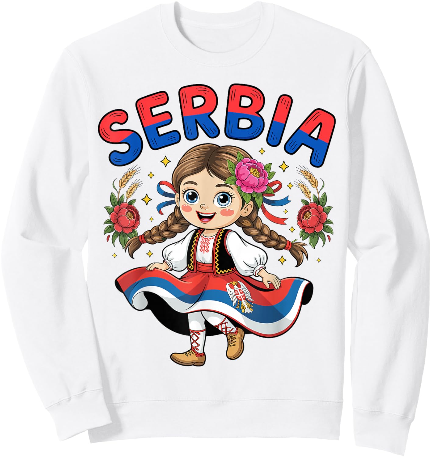 Cute Serbian Girl in Traditional Folk Dress for Kids Sweatshirt - Sweatshirt | White