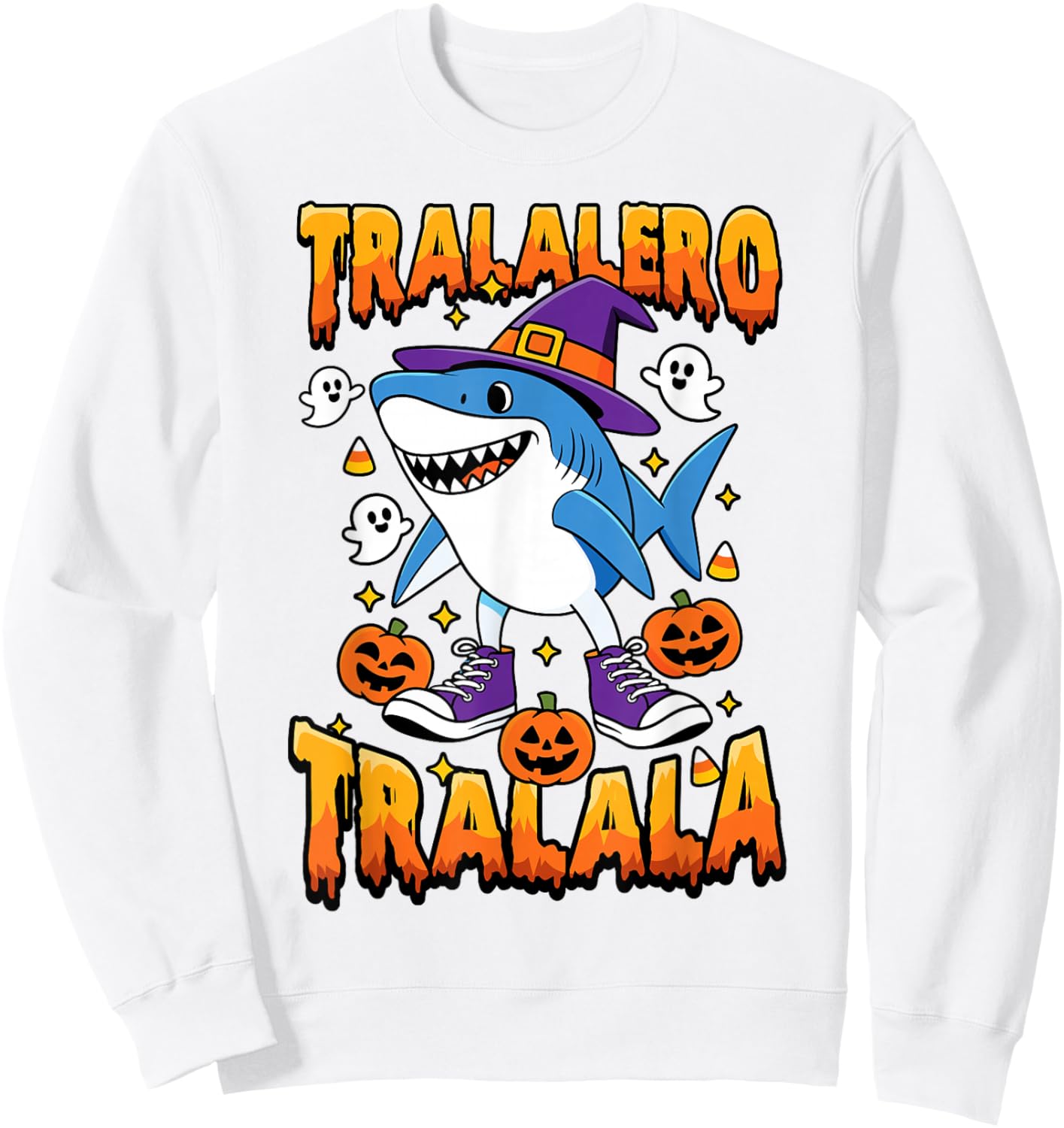 Halloween Shark Tralalero Tralala Italian Brainrot Meme Kids Sweatshirt - Sweatshirt | White