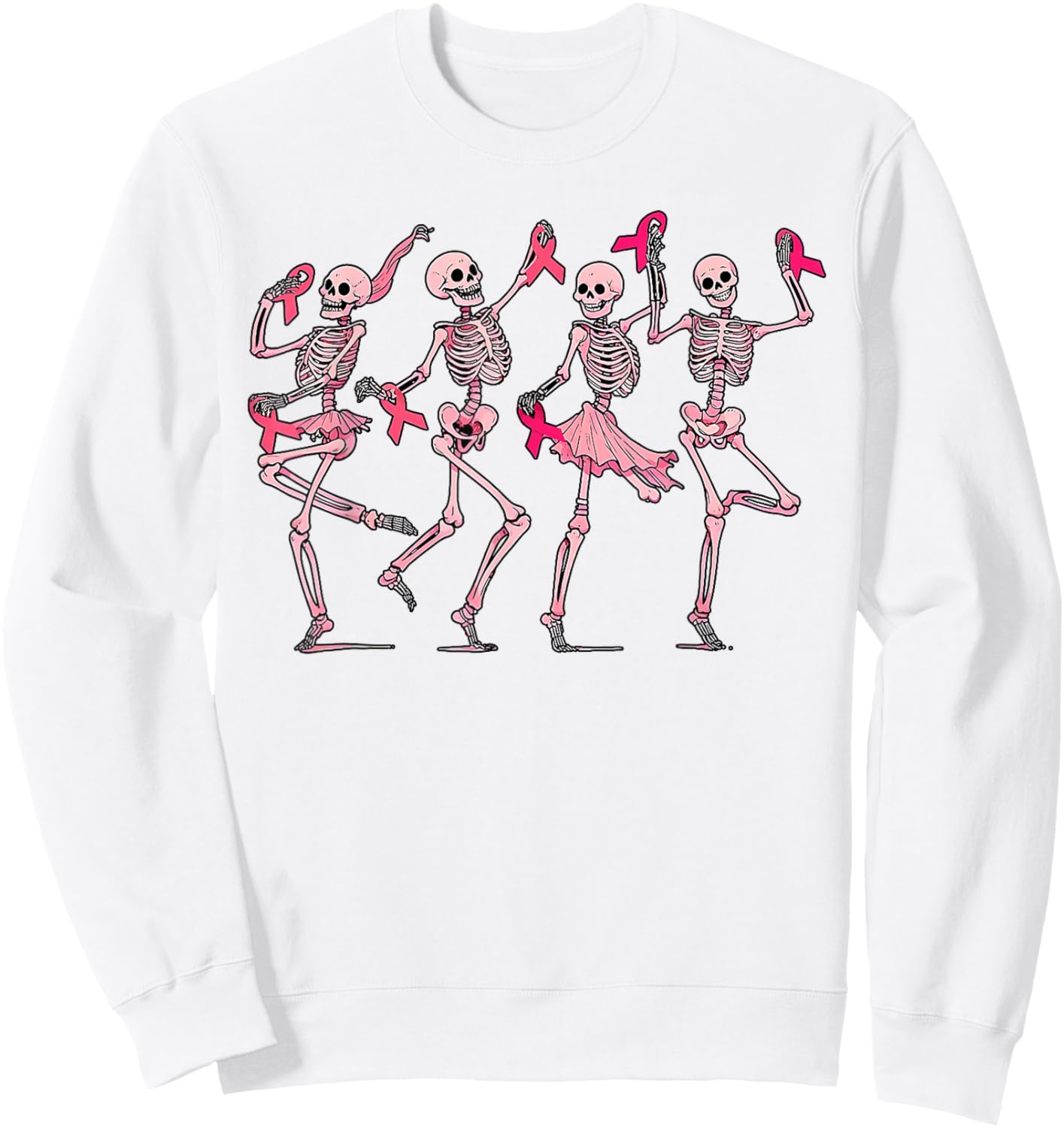 Pink Ribbon Breast Cancer Dancing Skeleton Women Men Kids Sweatshirt - Sweatshirt | White