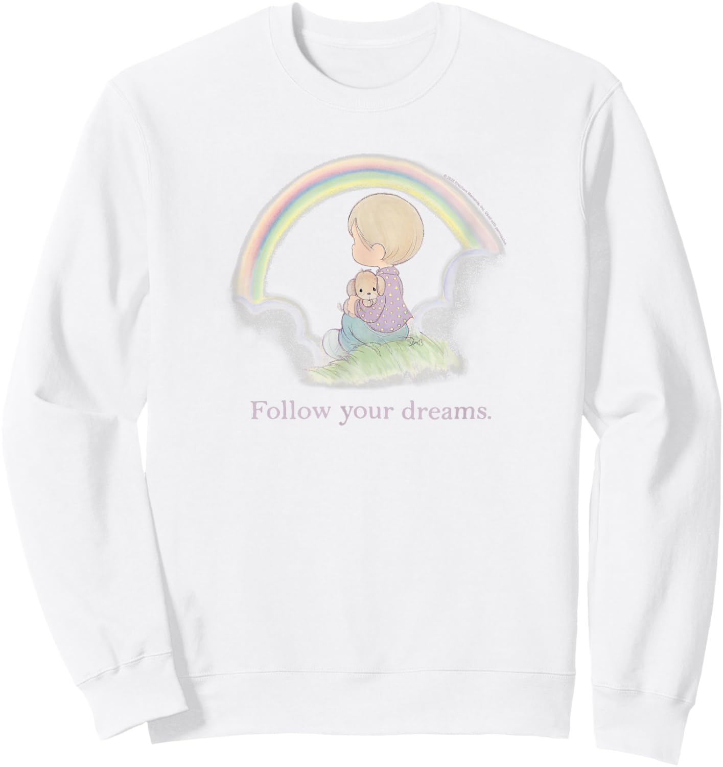 Precious Moments Follow Your Dreams Rainbow Cute Puppy Sweatshirt - Sweatshirt | White