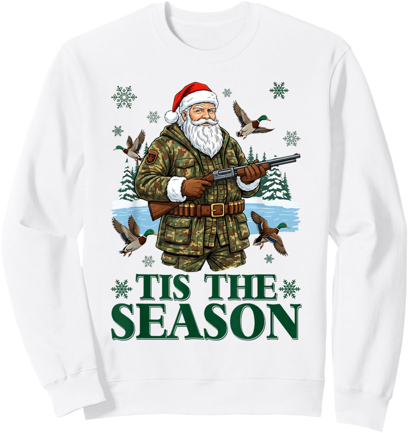 Camo Santa Duck Hunting Funny Hunting Christmas Duck Hunter Sweatshirt - Sweatshirt | White