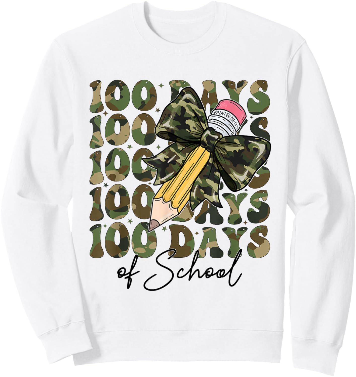 Military Style 100 Days of School Coquette Bow Military Sweatshirt - Sweatshirt | White
