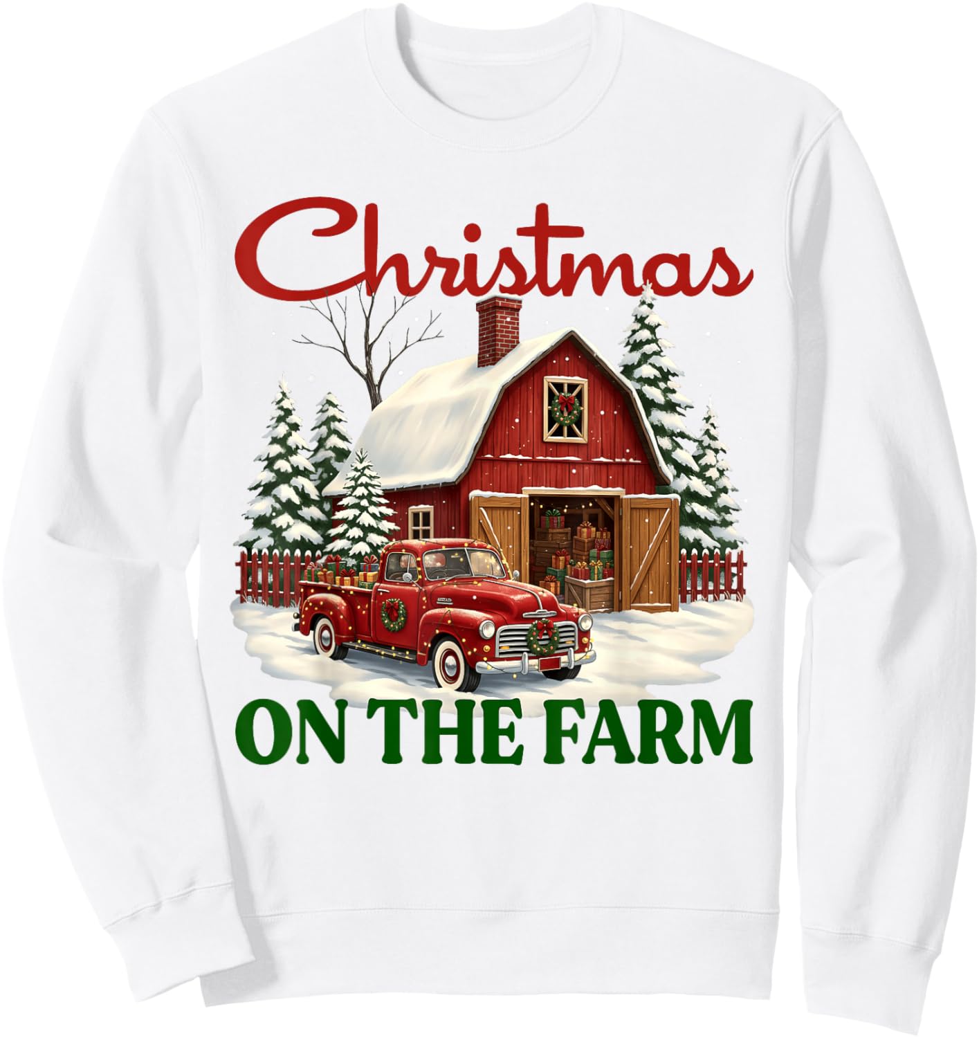 Christmas On The Farm Shirt Vintage Red Truck Barn Xmas Gift Sweatshirt - Sweatshirt | White