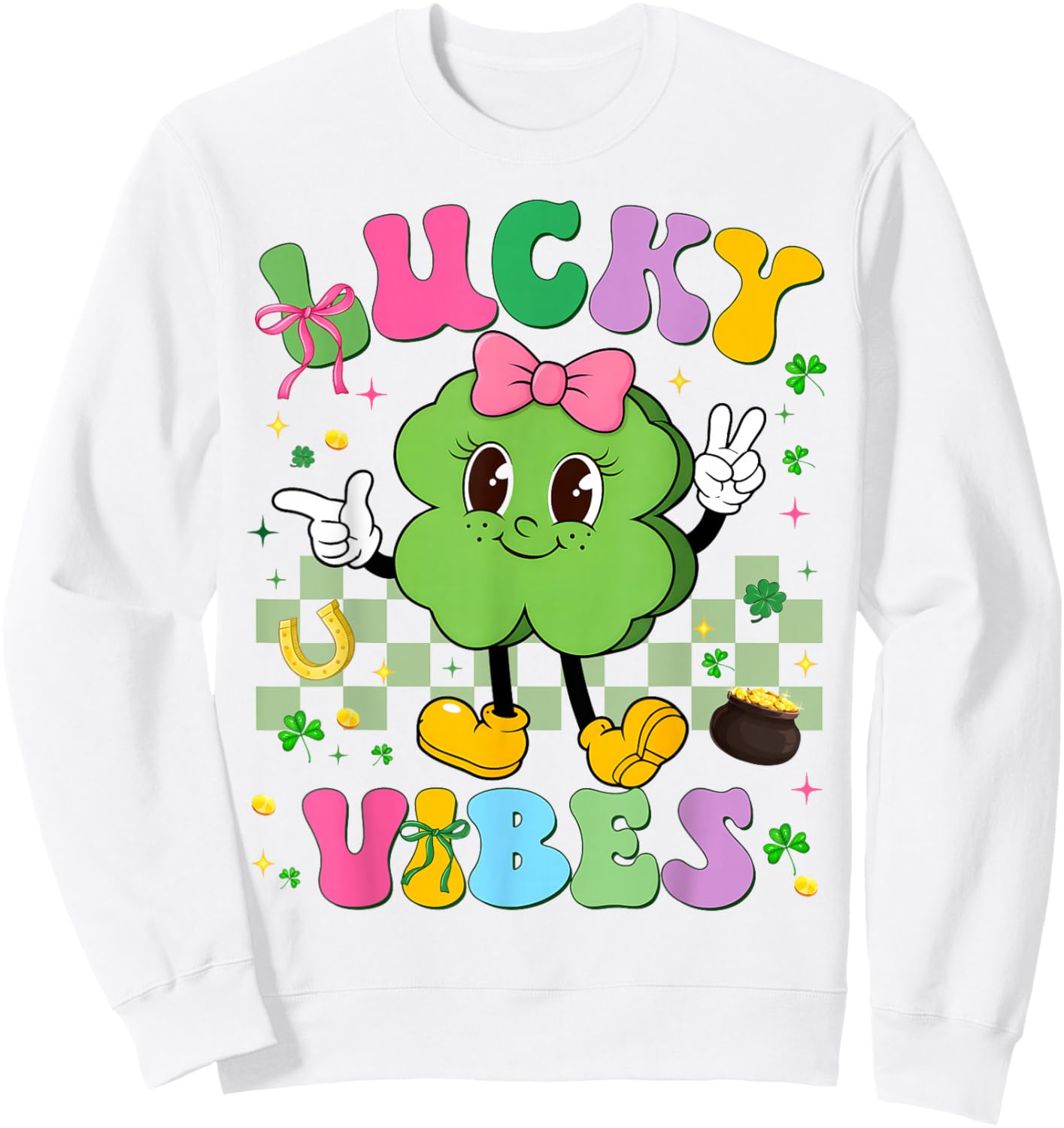 Lucky Vibes Shamrock Irish St Patricks Women Kid Toddler Gir Sweatshirt - Sweatshirt | White