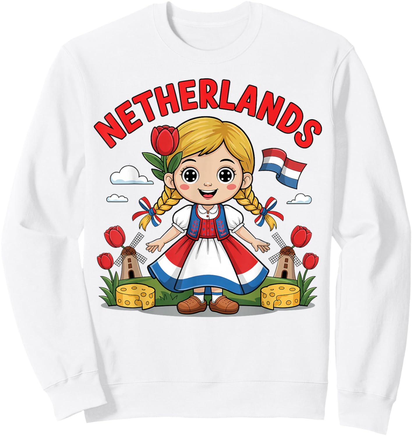 Cute Dutch Girl in Traditional Dress for Kids Sweatshirt - Sweatshirt | White