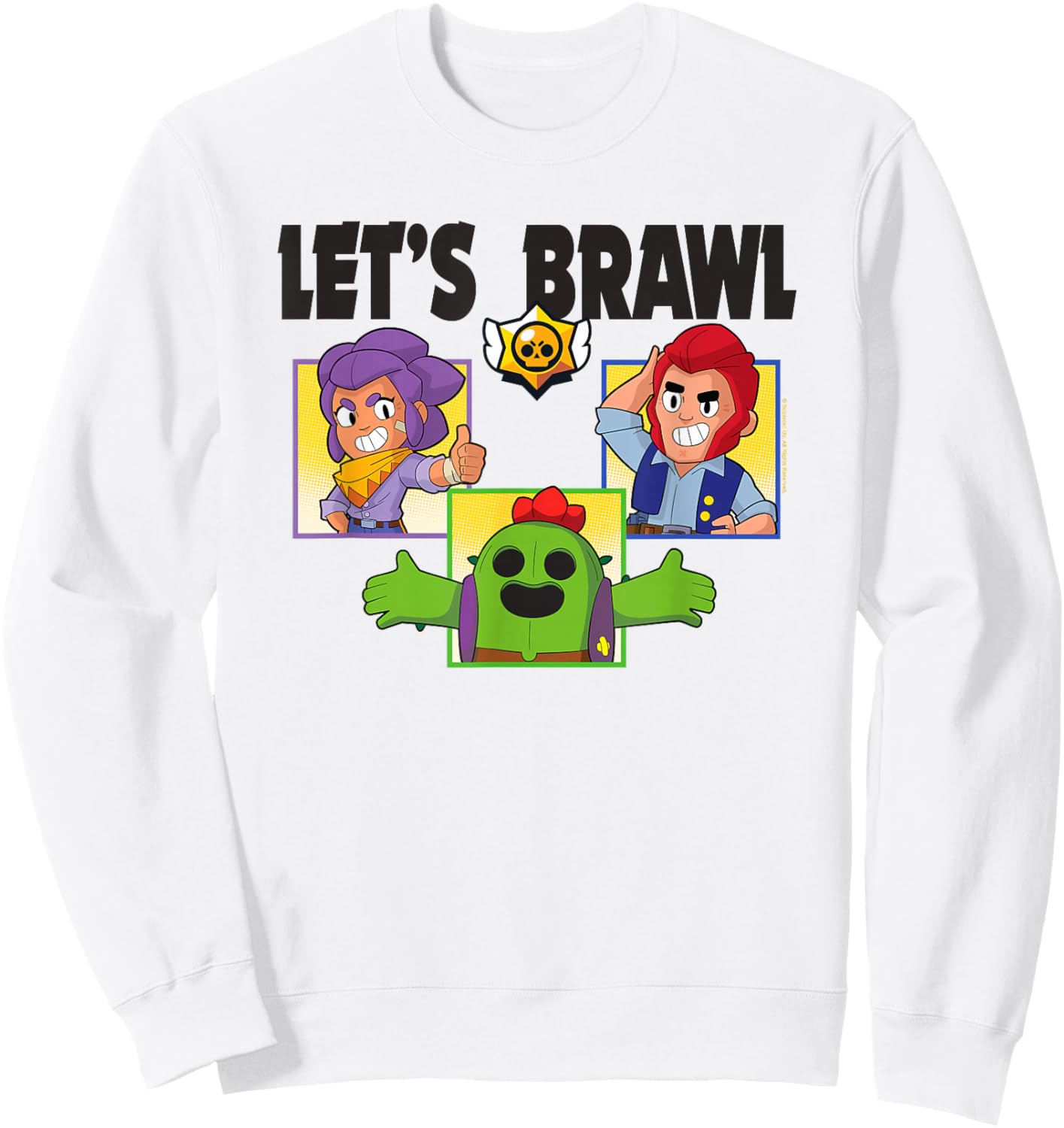 Brawl Stars Let's Brawl Colt Spike and Shelly Group Shot Sweatshirt - Sweatshirt | White