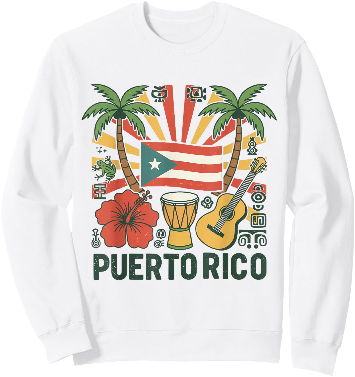 Puerto Rico Flag Floral Frog Boricua Women Hispanic Heritage Sweatshirt - Sweatshirt | White