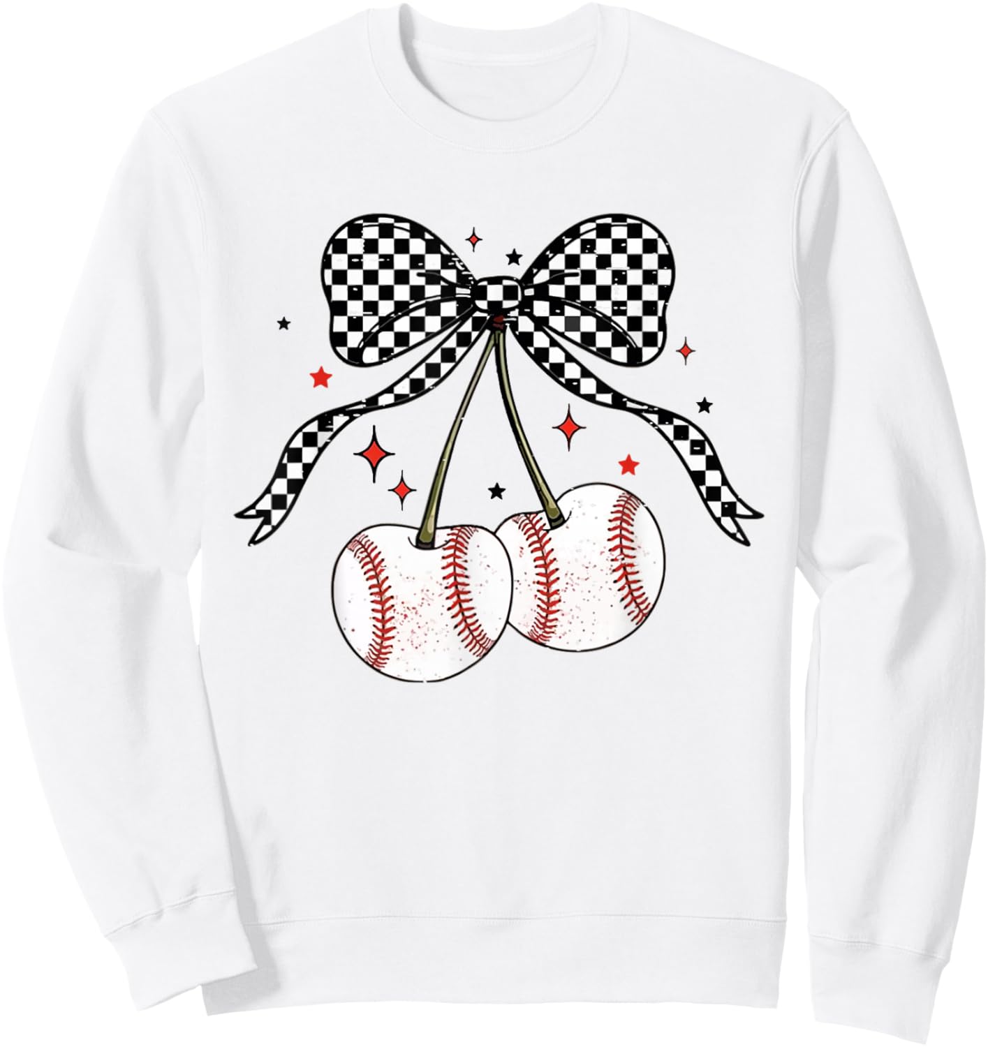 Coquette Bow Cherries Baseball Game Day Team Sport Cherry Sweatshirt - Sweatshirt | White