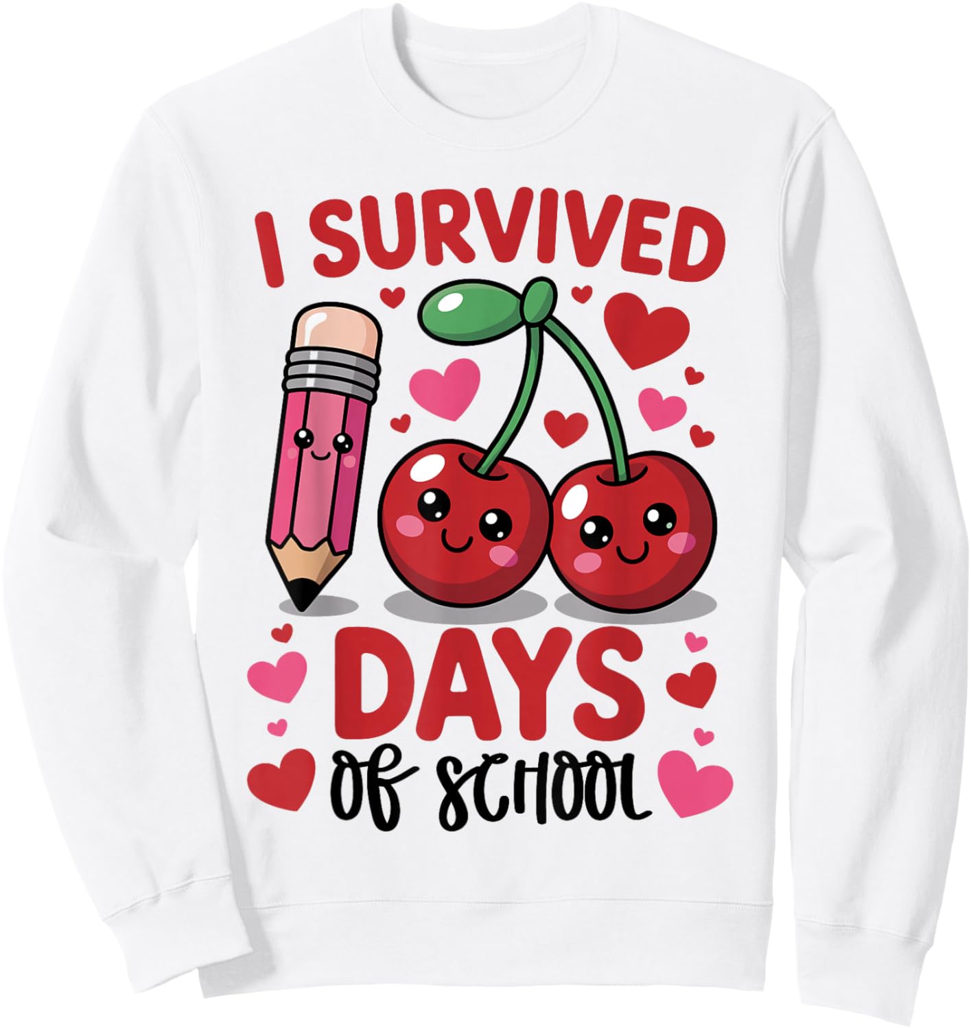 I Survived 100 Days of School Cherry Pink Cute 100th Day Sweatshirt - Sweatshirt | White