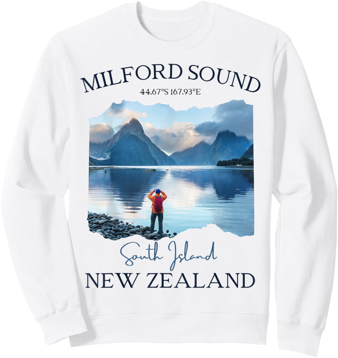 Milford Sound Fjord Hiking Souvenir Tourist Vacation Men Kid Sweatshirt - Sweatshirt | White