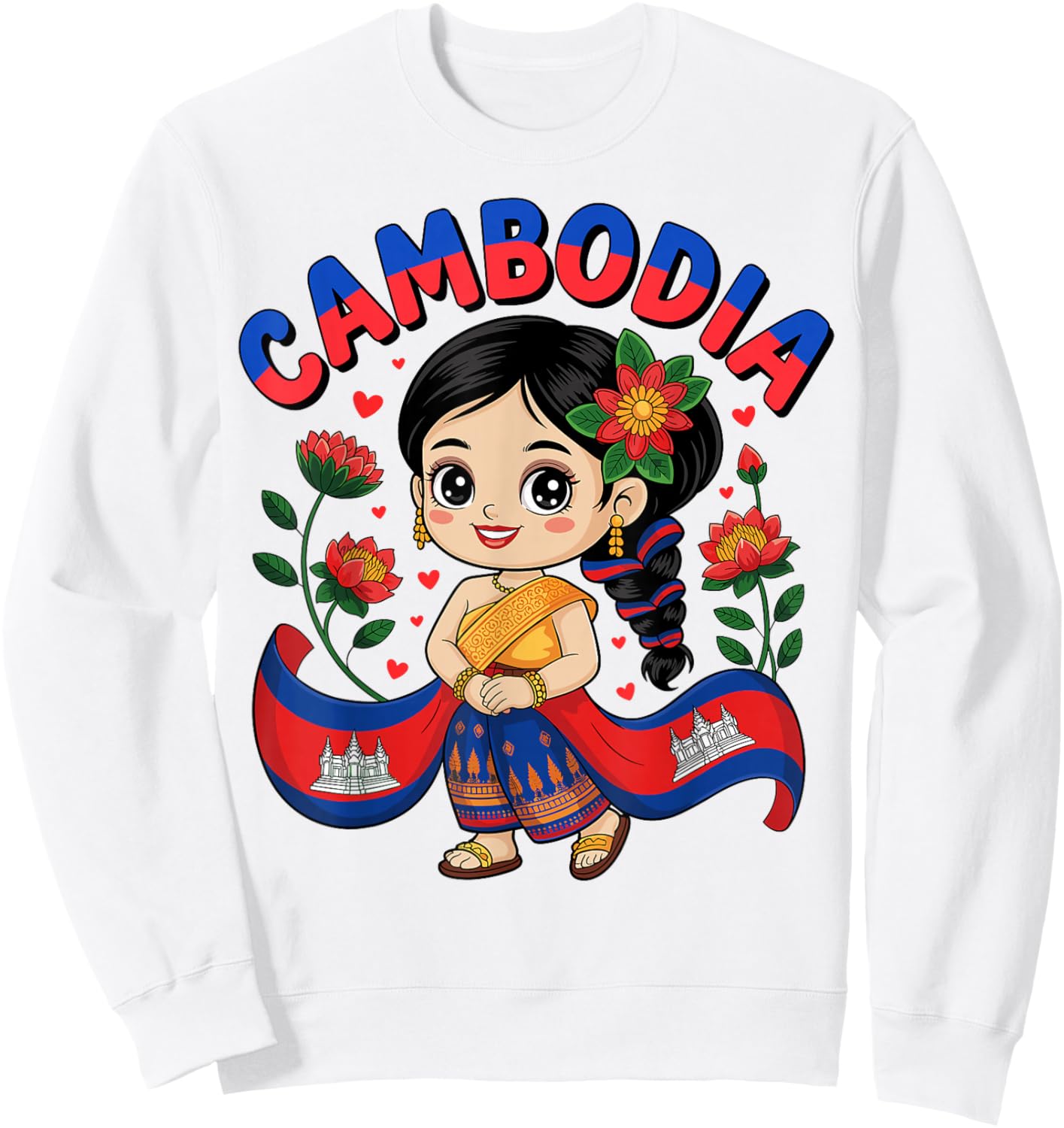 Cute Cambodia Girl in Traditional Dress for Kids Sweatshirt - Sweatshirt | White