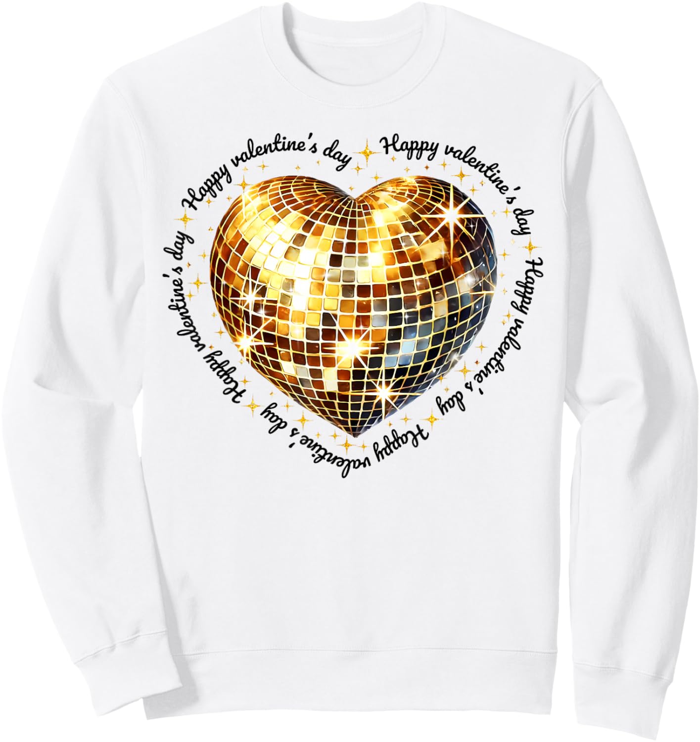 Happy Valentine's Day Funny Gold Coquette Disco Ball Heart Sweatshirt - Sweatshirt | White