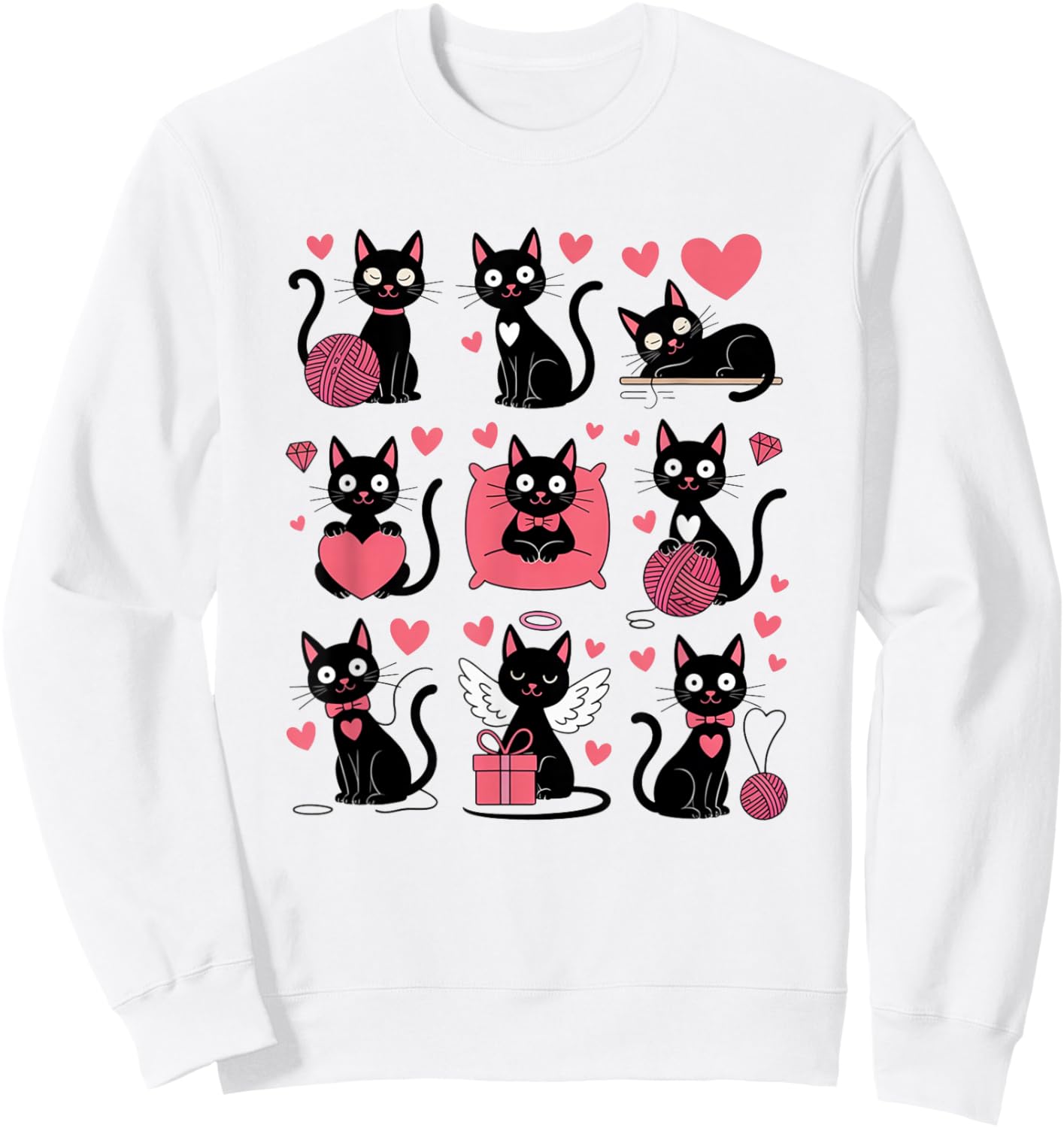 Funny Cats and Hearts Valentines Day Themed Cat Sweatshirt - Sweatshirt | White