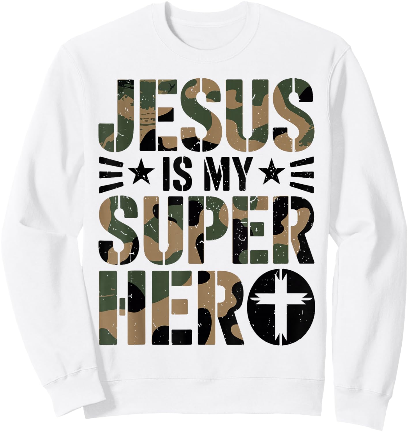 Toddler Camo Jesus is My Superhero Christian Camouflage Boys Sweatshirt - Sweatshirt | White