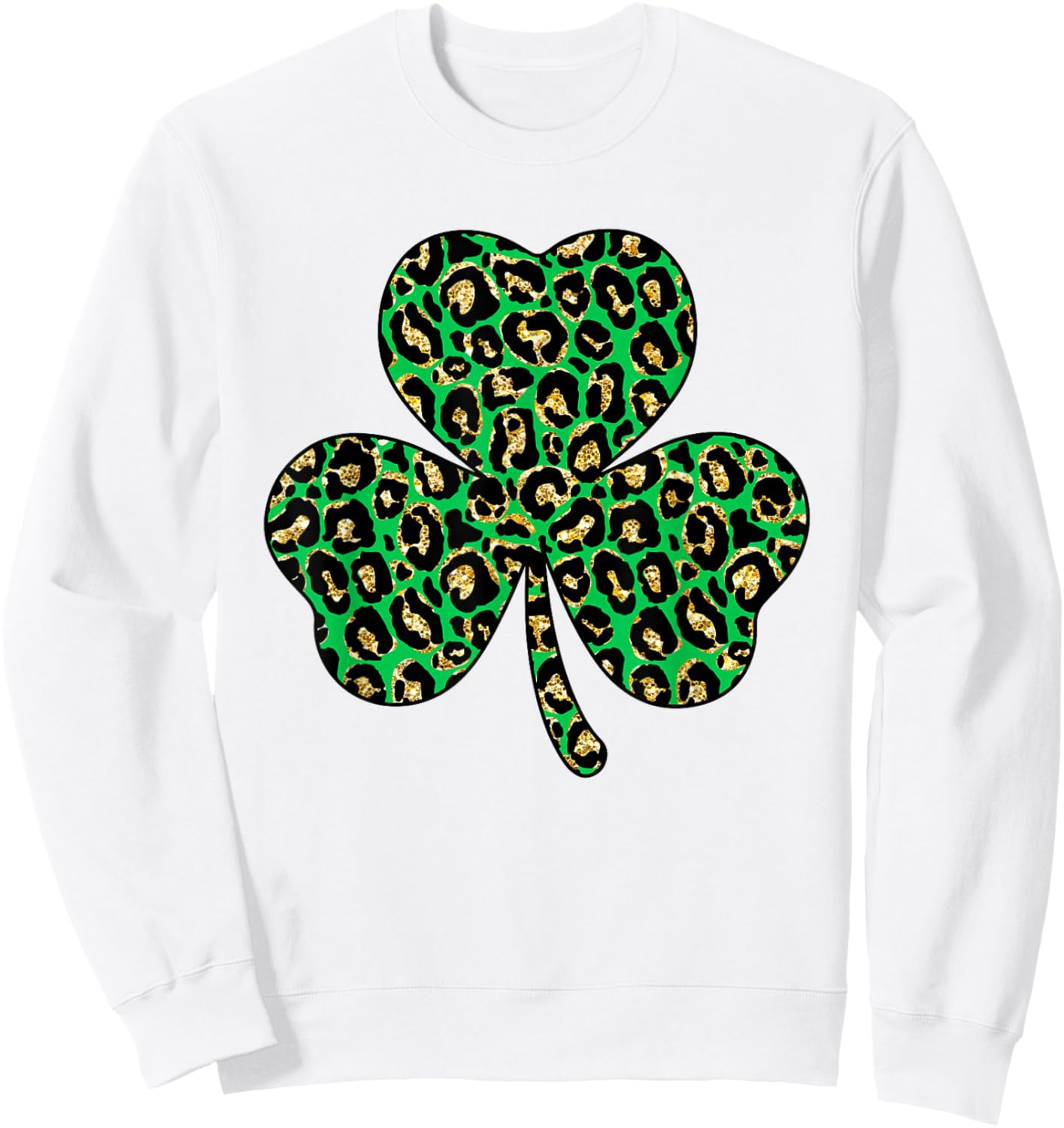 Lucky Clover Shamrock Cheetah Leopard Plaid St. Patricks Day Sweatshirt - Sweatshirt | White