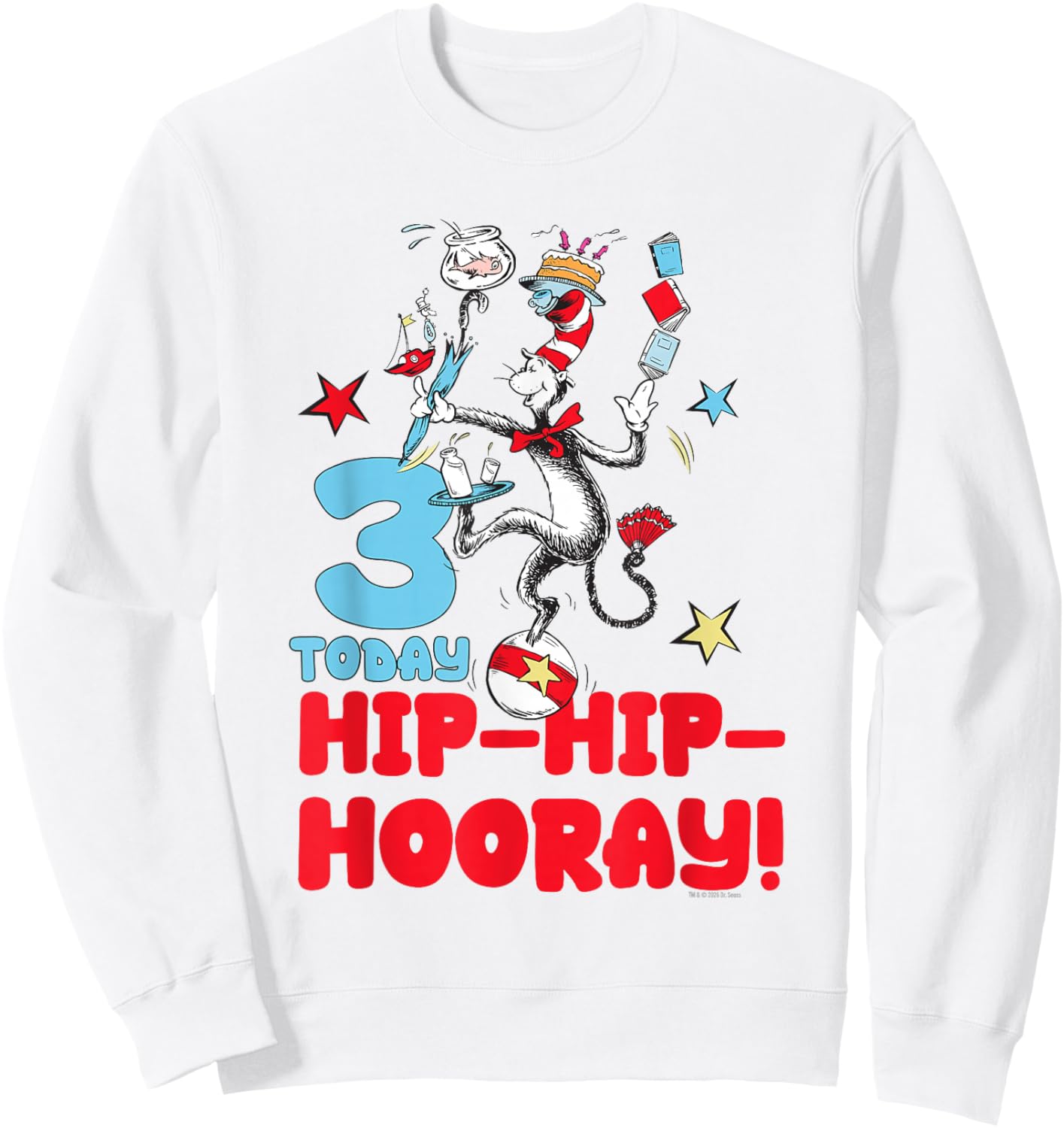 Dr. Seuss Cat in The Hat 3 Birthday Officially Licensed Sweatshirt - Sweatshirt | White