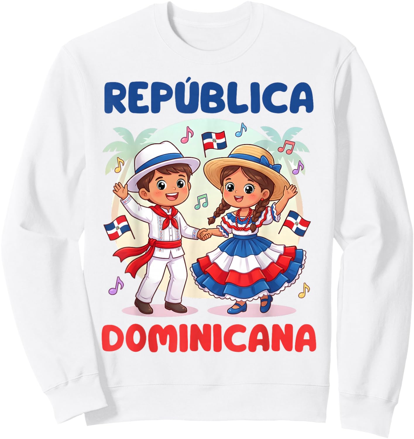 Cute Dominican Kids Dancing in Traditional Outfit Flag Sweatshirt - Sweatshirt | White